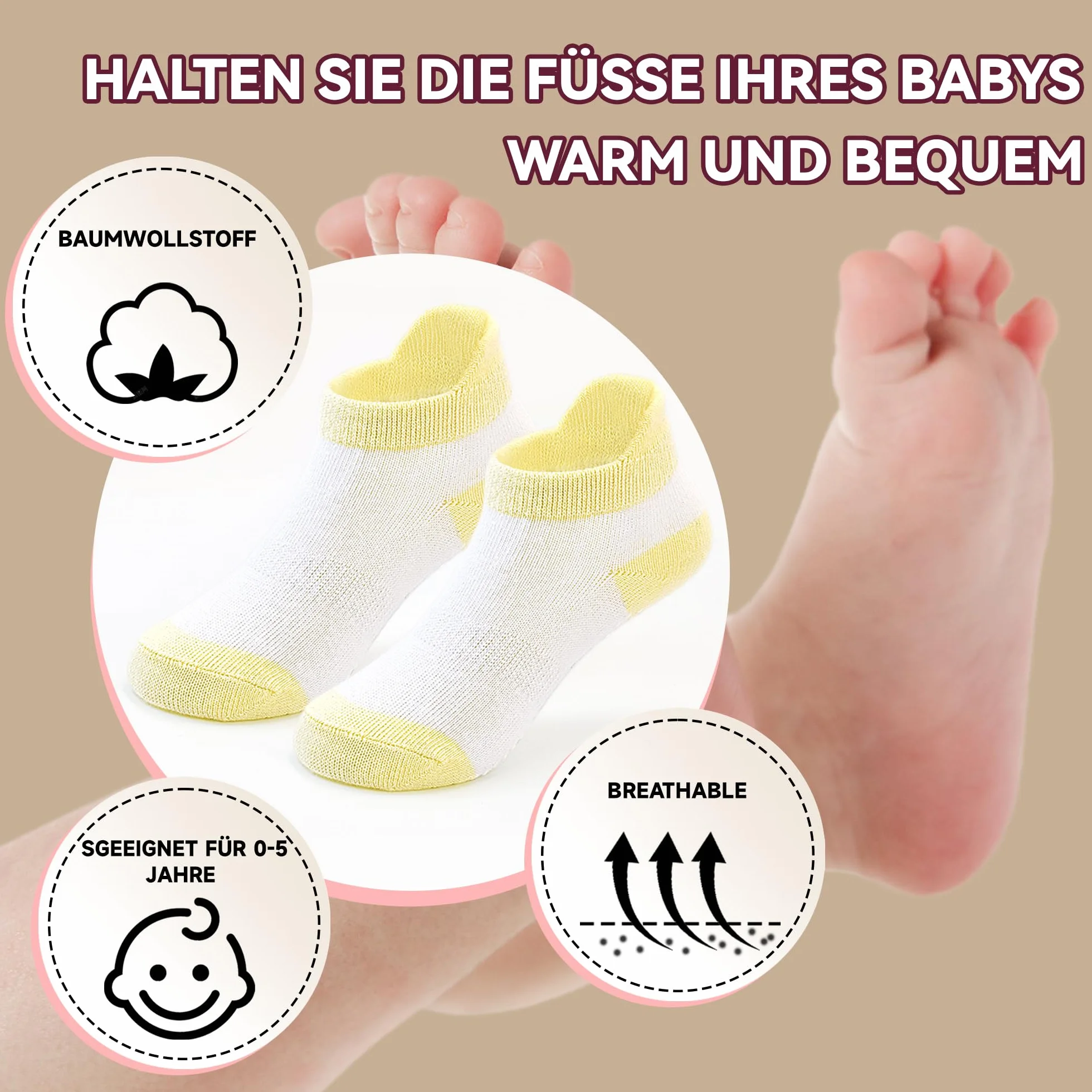 Hycles Dziecięce skarpetki z antypoślizgową aplikacją dla niemowlęcia, noworodka, z bawełny, do kostki, dla dziewczynek i chłopców, 12 par, rozmiar 0–5 lat