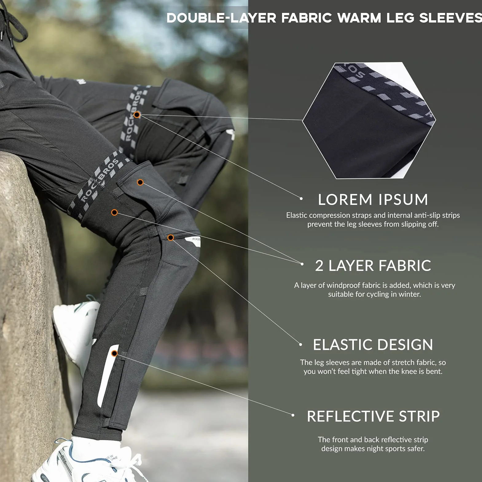 ROCKBROS Unisex Ocieplacze na Nogi, Ocieplacze na Nogi Dla Kobiet i Mężczyzn, Antypoślizgowa Ochrona Kolan, Kolarskie Ocieplacze Na Kolana, Para 1, Wiatroszczelne, Ciepłe S-4XL