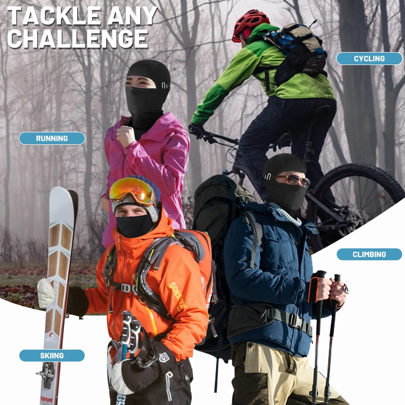 Kominiarka motocyklowa na rower, balaclava zimowa maska narciarska dla mężczyzn i kobiet, okap na twarz, ciepła, wiatroszczelna, oddychająca, do biegania, aktywności na świeżym powietrzu