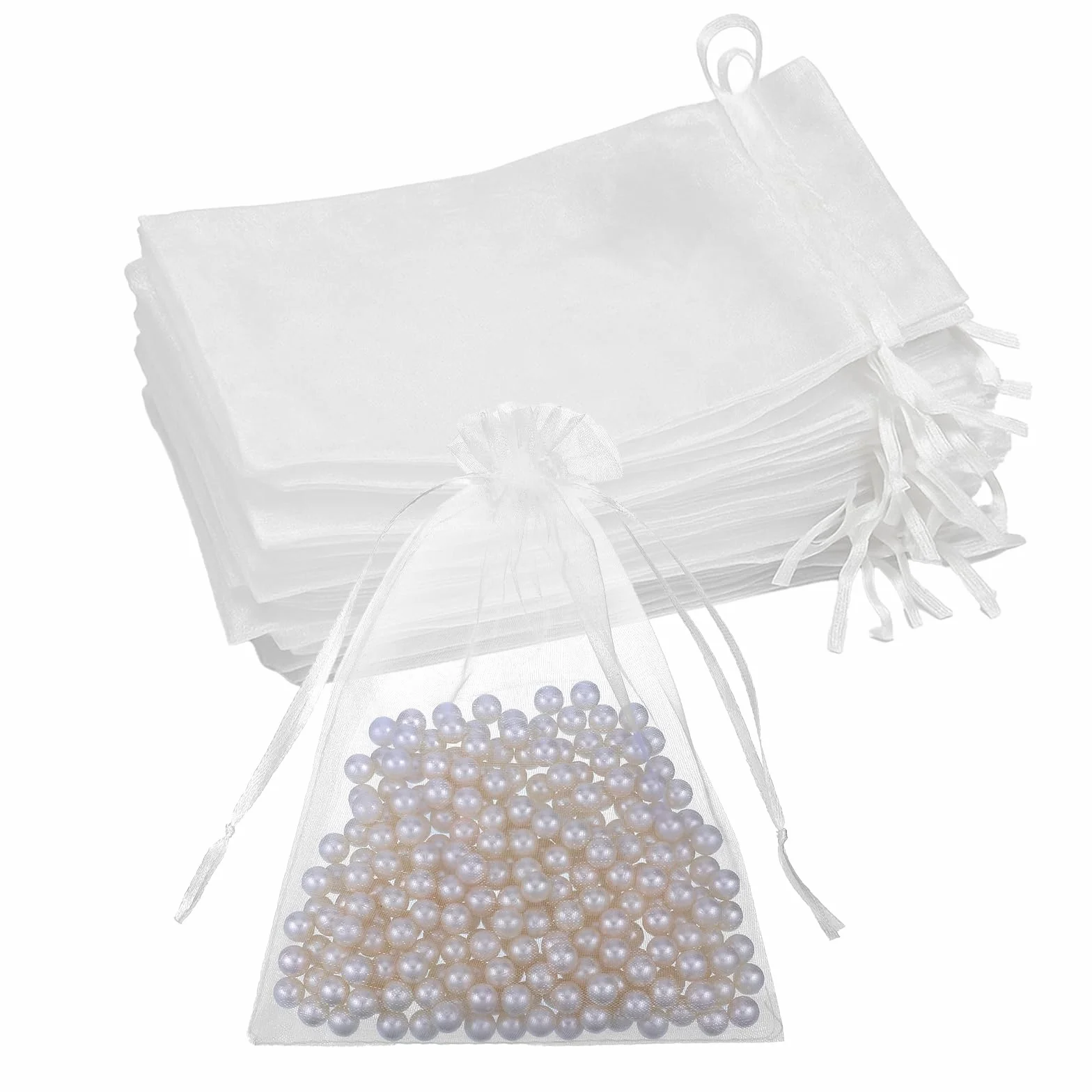 Duże woreczki z organzy 18 * 13 cm, białe, woreczki z organzy z sznurkiem, woreczki na biżuterię, torebki prezentowe, woreczki z organzy na ślub lub imprezę, świąteczną zabawę