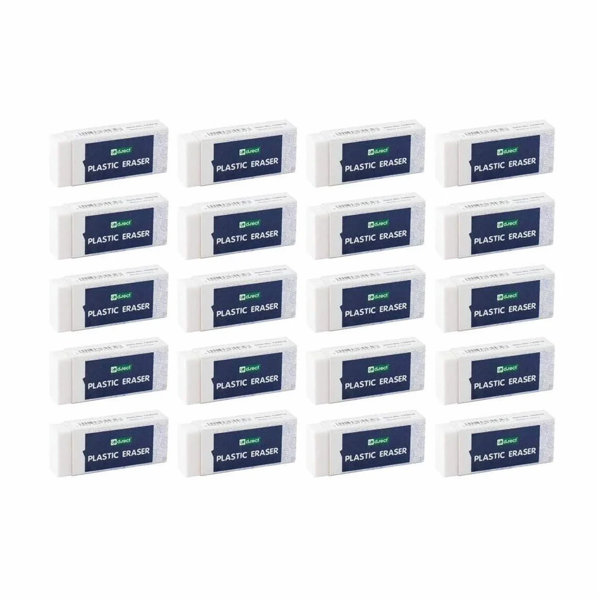 D.RECT Gumka do mazania, gumka HI-POLYMER Plastic Eraser | duże x 20 sztuk | białe 56 x 23 x 12 mm