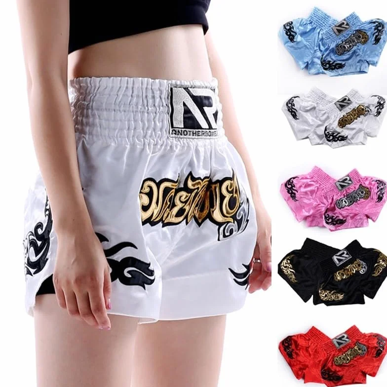 Muay Thai szorty dla mężczyzn i kobiet, slim fit, spodenki bokserskie MMA, odzież treningowa, spodenki do sztuk walki (rozmiar M, różowe)