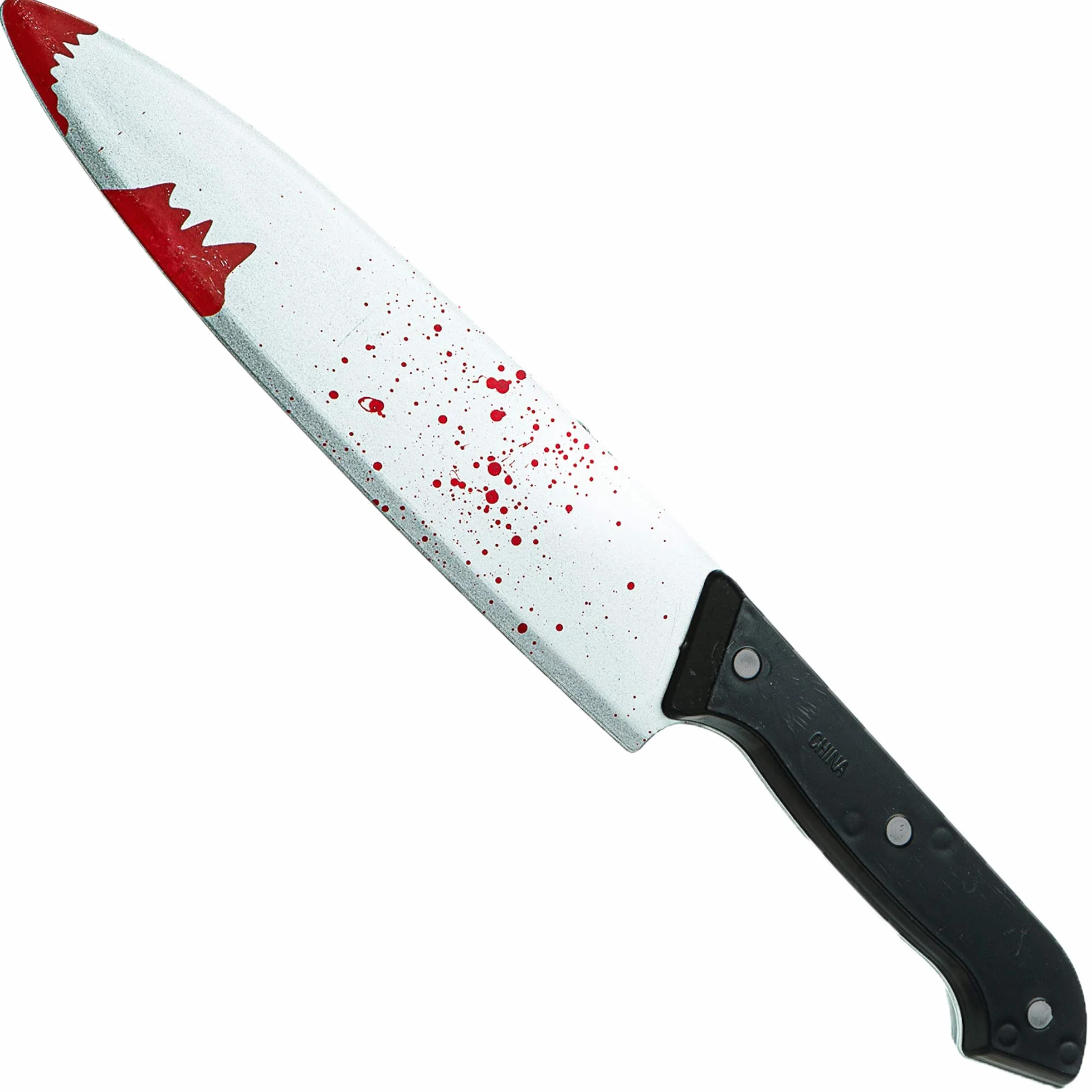 Sztuczny krwawy rekwizyt noża - 30 cm czarny uchwyt do Halloweenu - fantazyjne akcesoria seryjnego mordercy - Slasher Fancy Dress Prop