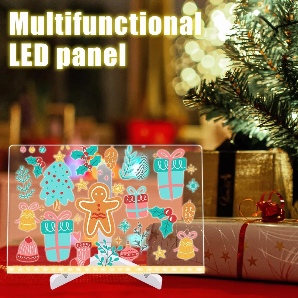 HIQE-FL Tablica akrylowa LED, 30 x 20 cm, podświetlana tablica do wiadomości, 7 kolorowych długopisów, przełącznik, biurko, szkoła, kawa, biuro