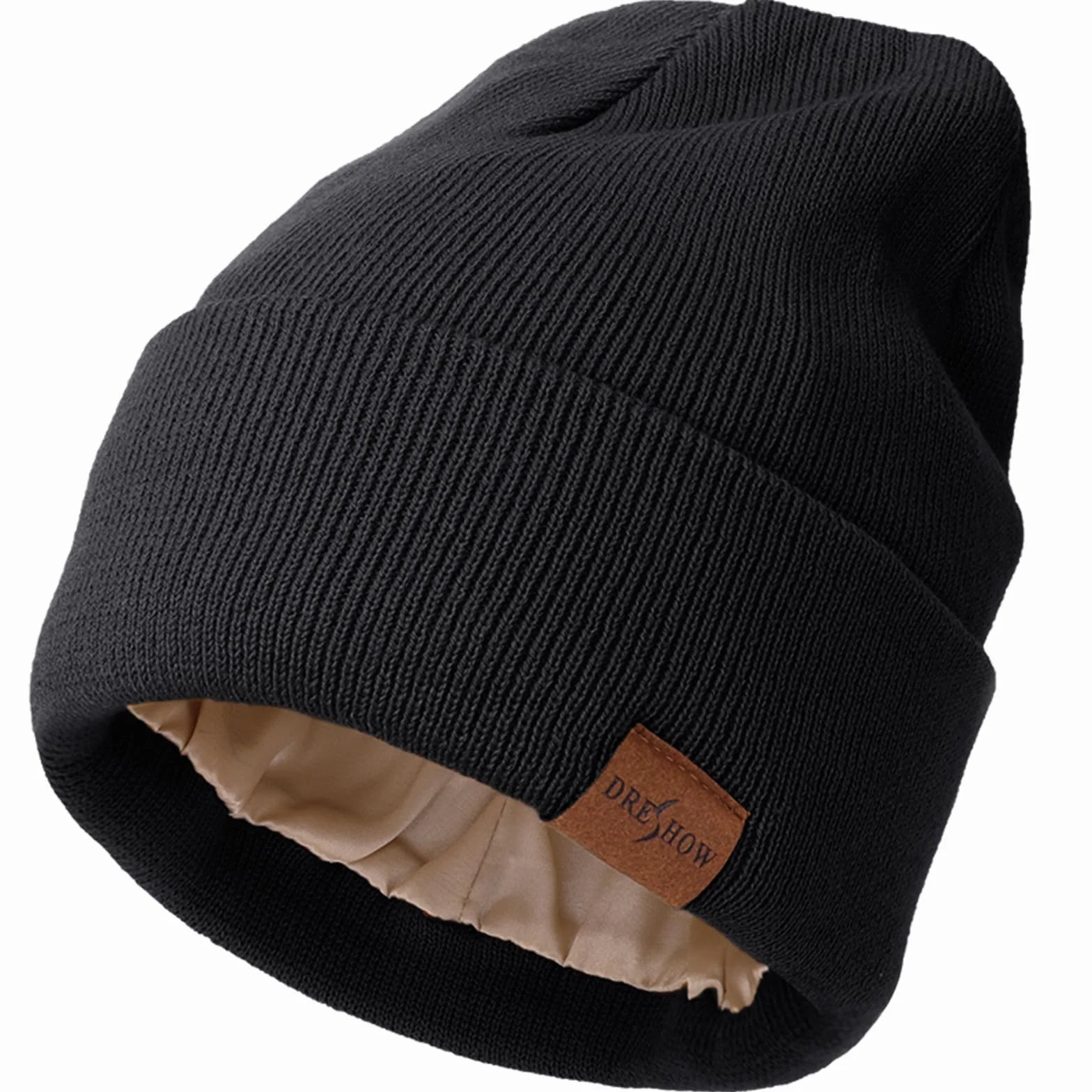 DRESHOW Dzianinowa Czapka Beanie z Satynowa Podszewka Czapki Zimowe dla Kobiet Mężczyzn Miękka Ciepła Zimowa Czapka z Daszkiem Unisex