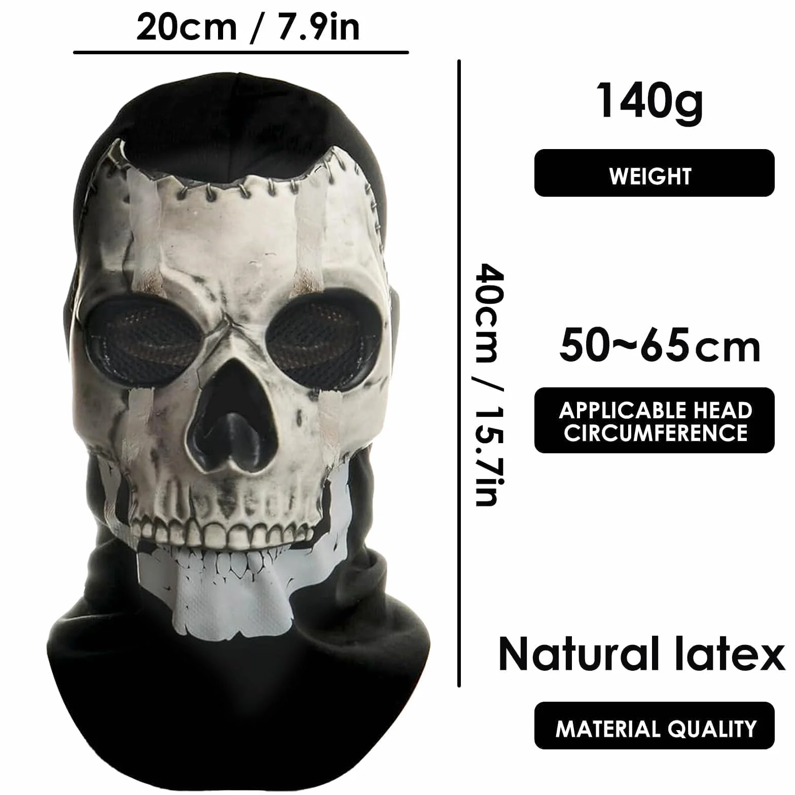 Jognee COD maska ducha, czaszka, maska na Halloween, maska z trupią czaszką, straszna pełnotłowa, szkieletowa maska 3D, wykonana z naturalnego lateksu, na imprezę Cosplay, Halloween, imprezę, trupia