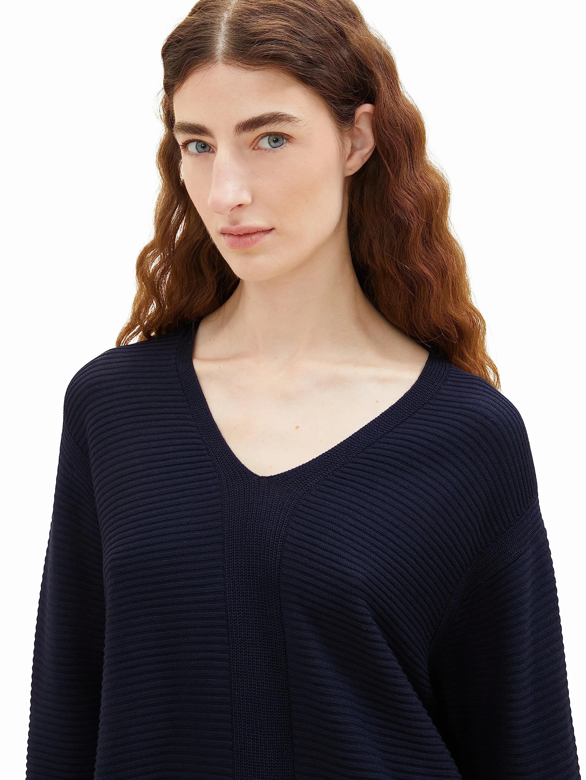 TOM TAILOR Damski sweter z dzianiny Basic z dekoltem w serek, 10668 - Sky Captain Blue, M