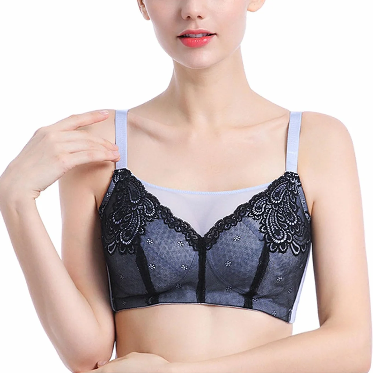 Post Surgery Bra With Pockets Underwear Mastectomy Bras Wireless Support Breast Forms Bandeau Tube Top Sports Everyday (Color : Blue, Size : 38/85B)