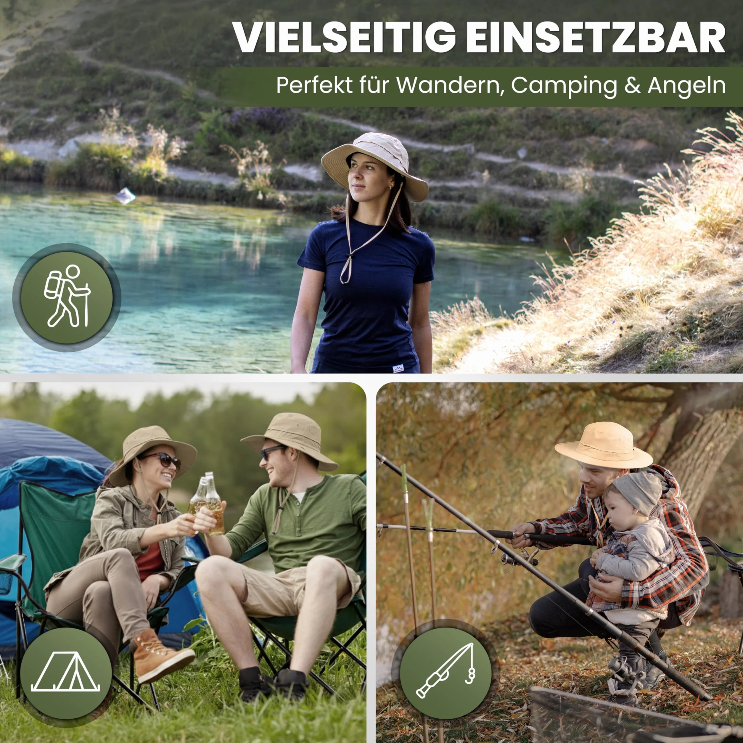 Alpenwert Zewnętrzny kapelusz przeciwsłoneczny i przeciwdeszczowy z ochroną UV UPF 50+, wodoszczelny, wiatroszczelny, regulowany pasek pod brodę – kapelusz wędkarski, kapelusz wędkarski, oddychający