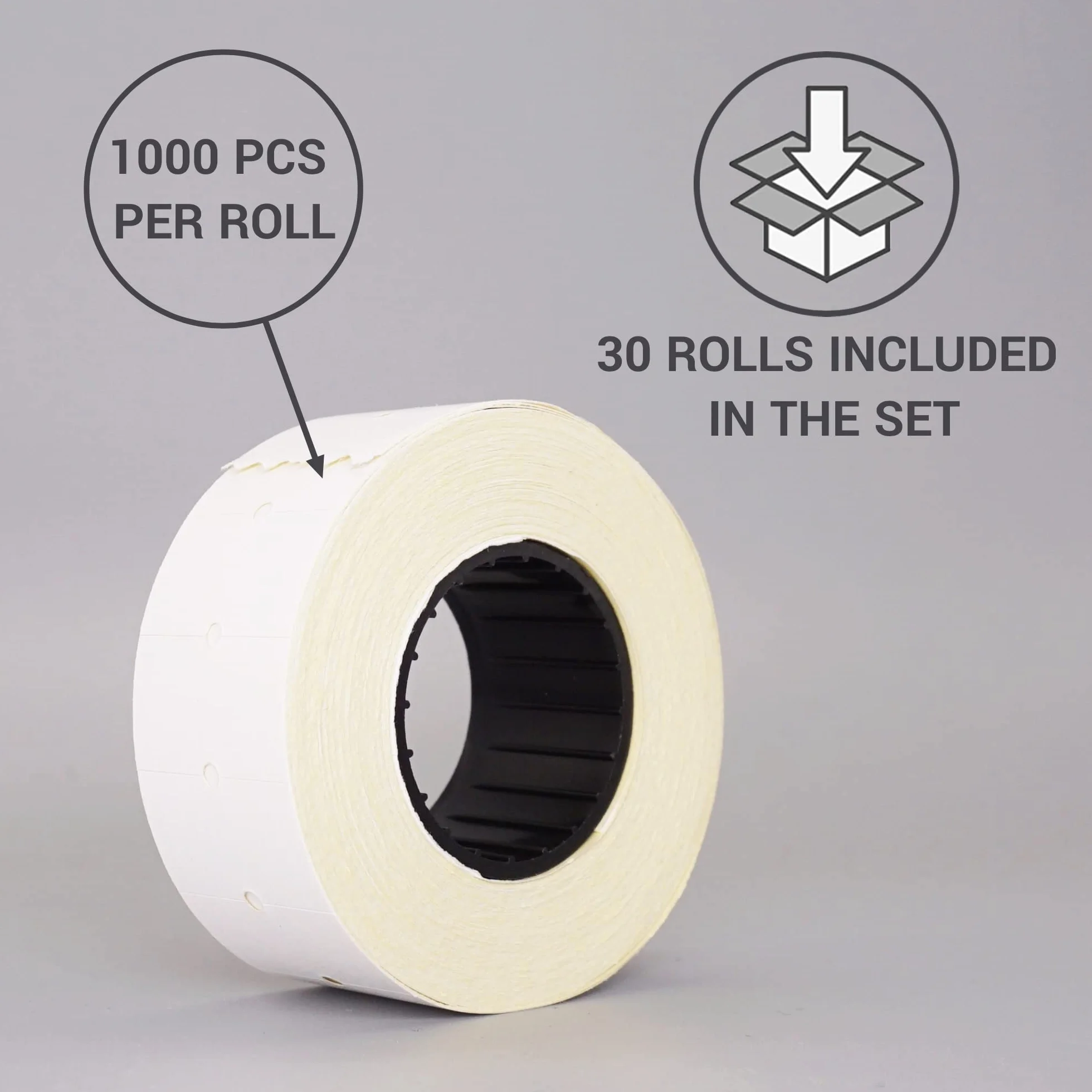 SKIR'CO (30 rolek) Etykiety na broń 21 x 12 mm kolor biały, etykiety cenowe, 30 000 naklejek cenowych, etykiety do oznaczania cen
