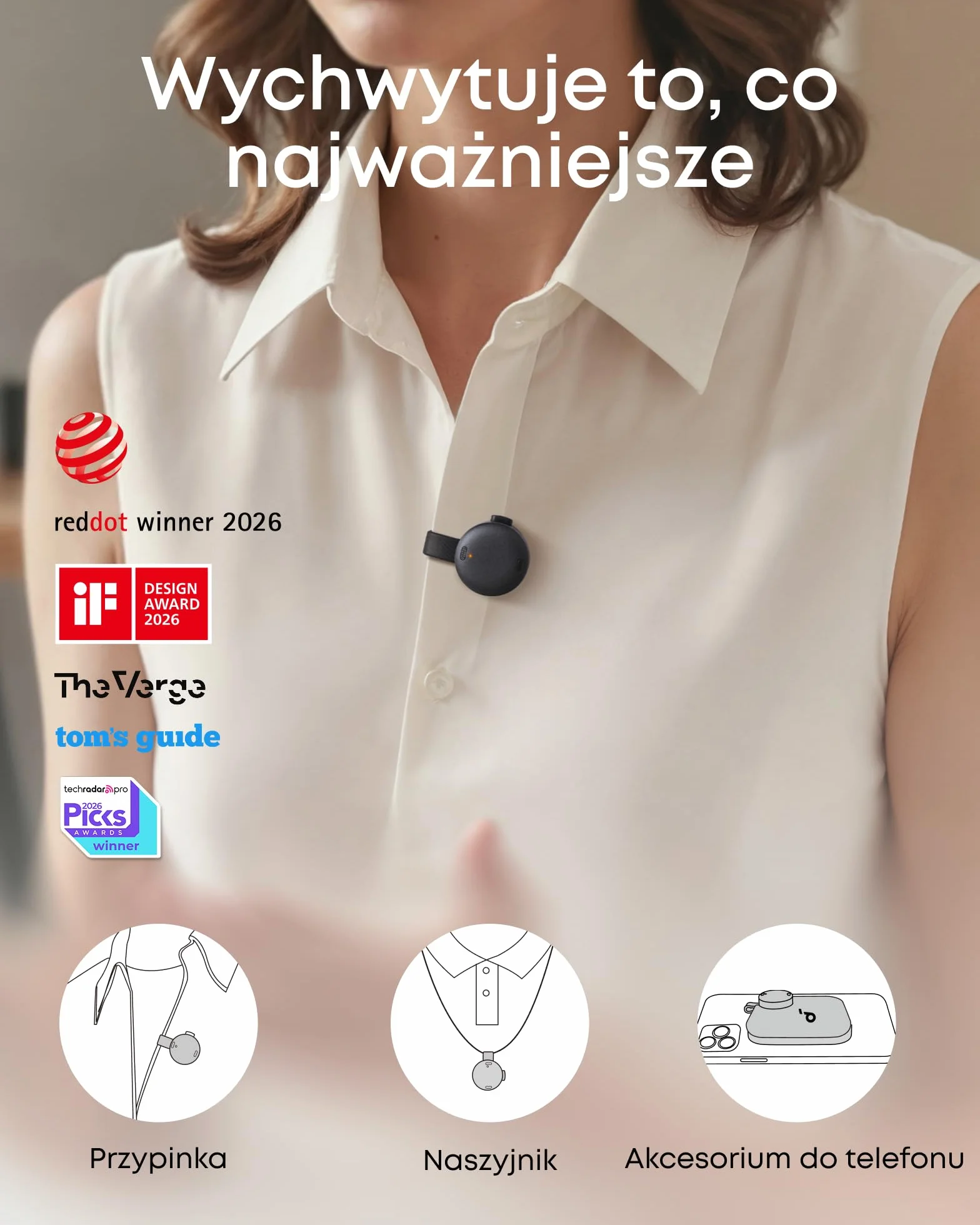 Przenośny dyktafon soundcore Work Anker, wyposażony w funkcję sporządzania notatek, 8 GB pamięci masowej, transkrypcji i streszczania tekstu za pomocą sztucznej inteligencji, certyfikat MFi