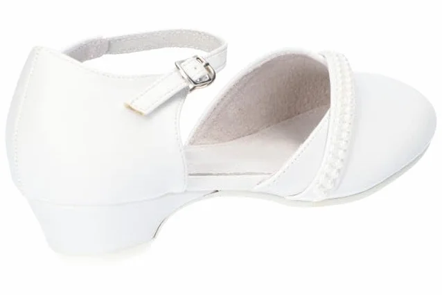 KOM41 STYLOWE BUTY KOMUNIJNE GALOWE DLA DZIEWCZYNEK ELEGANCKIE PANTOFLE BIAŁE 33