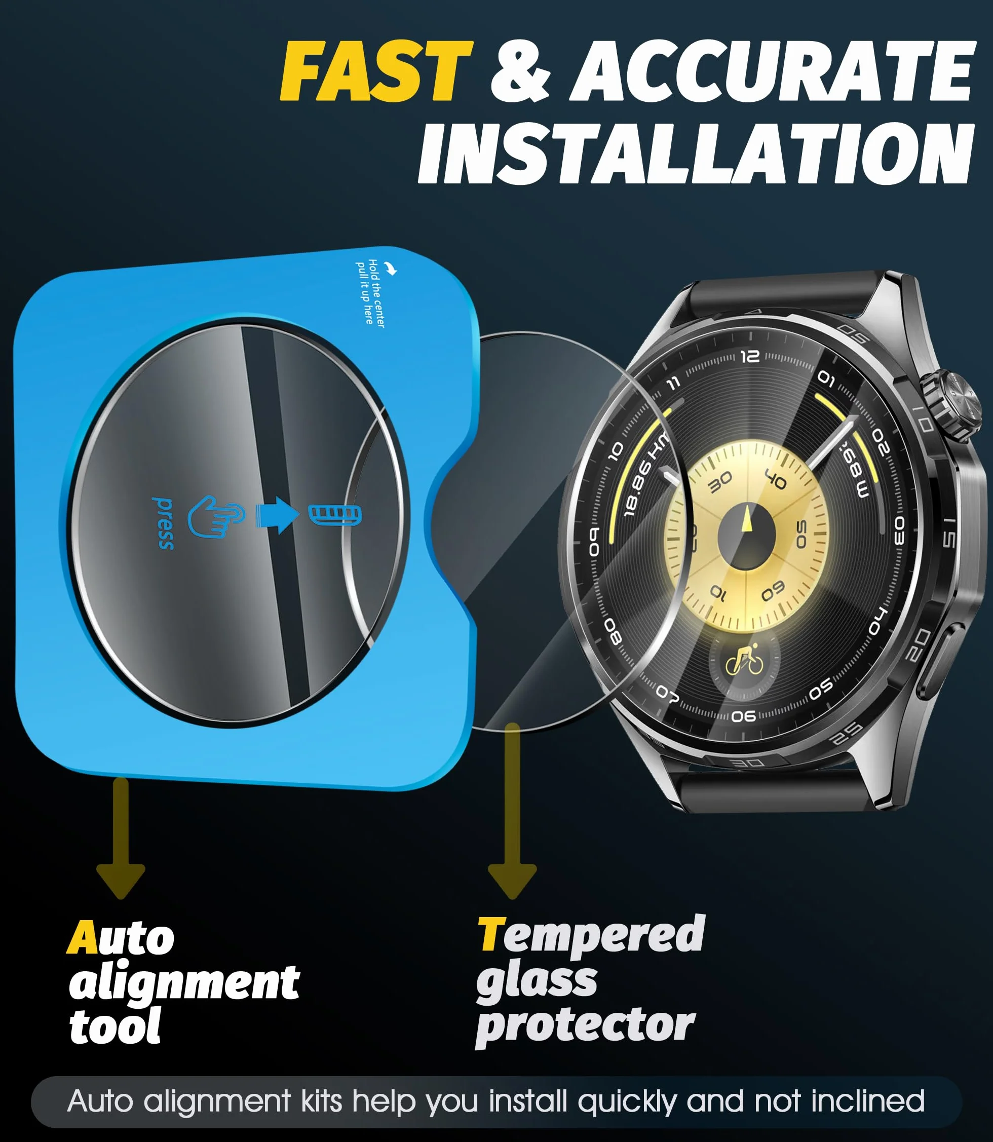 NEWZEROL Szkło hartowane do Huawei Watch GT 6 46 mm z ramą montażową, bez pęcherzyków powietrza, ochrona ekranu, 3 sztuki, ochrona ekranu