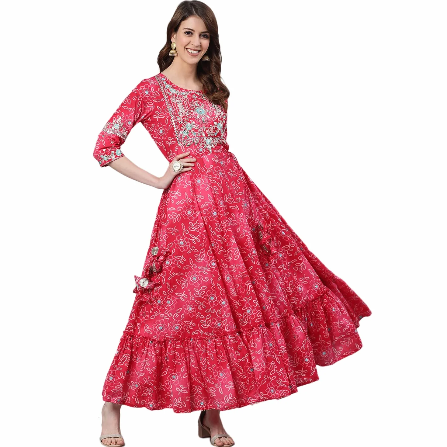 ishin Damska kurta z wiskozy Rayon Anarkali zdobiona