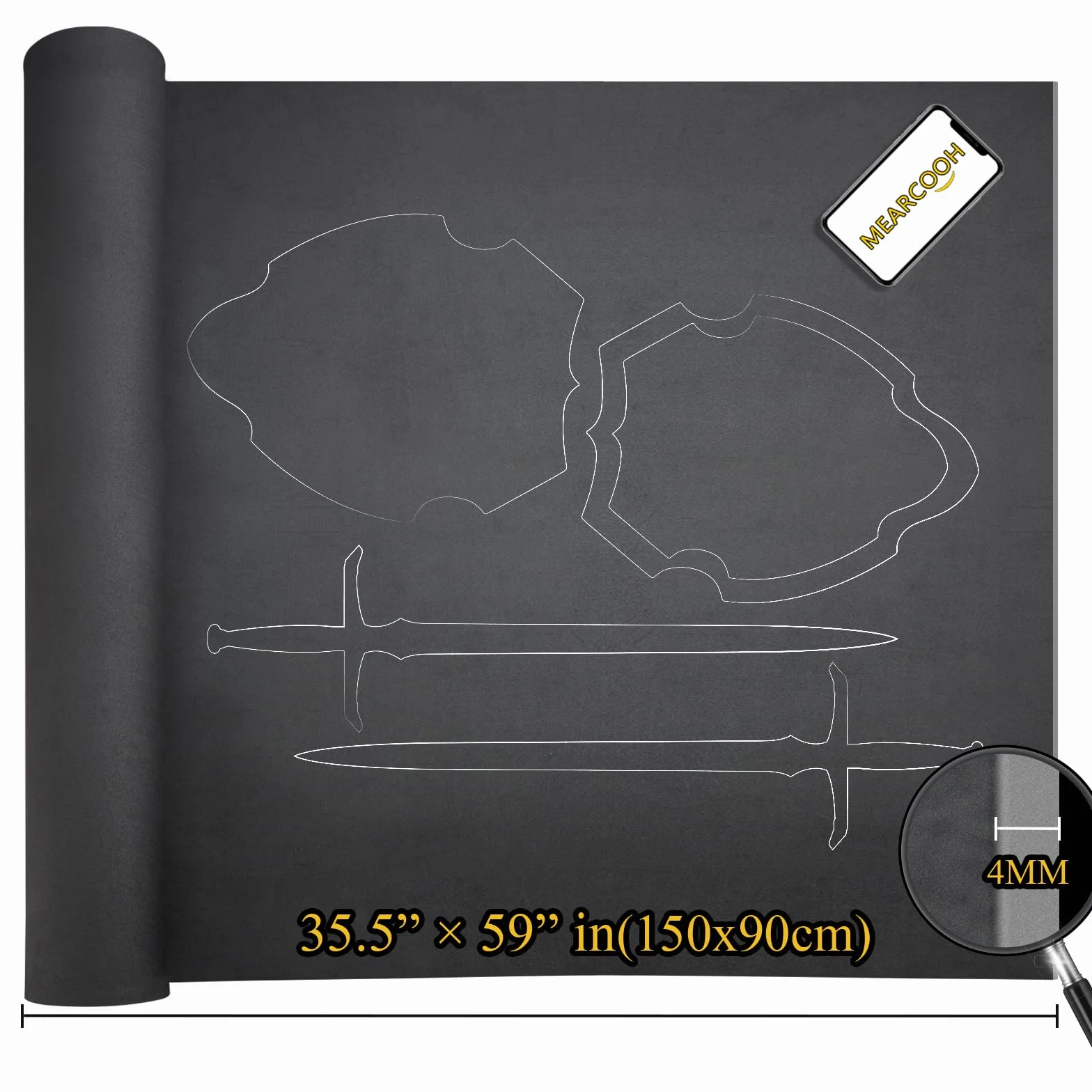MEARCOOH Pianka EVA, czarna, grubość 4 mm (2 mm do 10 mm), duża 90 cm x 150 cm, prześcieradło premium o wysokiej gęstości, 86 kg/m3, do cosplay, projektów rzemieślniczych