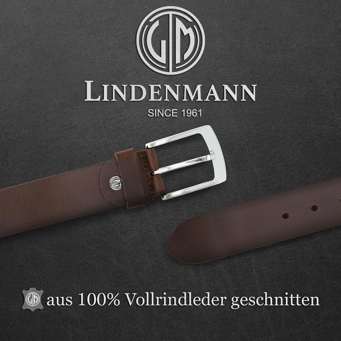 LINDENMANN Pasek męski pasek skórzany ze skóry bawolej, szerokość 40 mm, możliwość skrócenia, pasek, pasek skórzany, pasek dżinsowy, XL, brązowy, ciemnobrązowy, Bundweite 125 cm Gesamtlänge 140 cm W