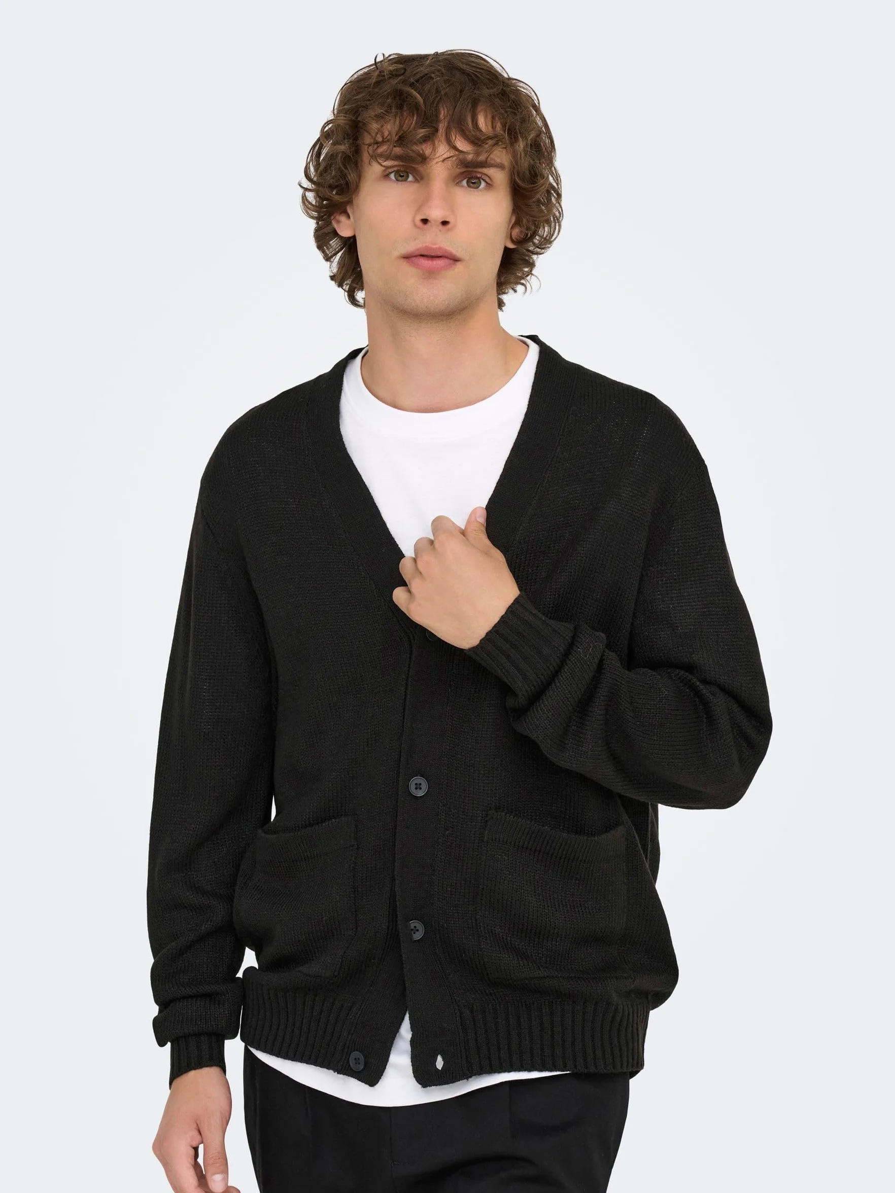 Only & Sons Knit Onsmajor RLX dzianinowy kardigan męski, czarny, S