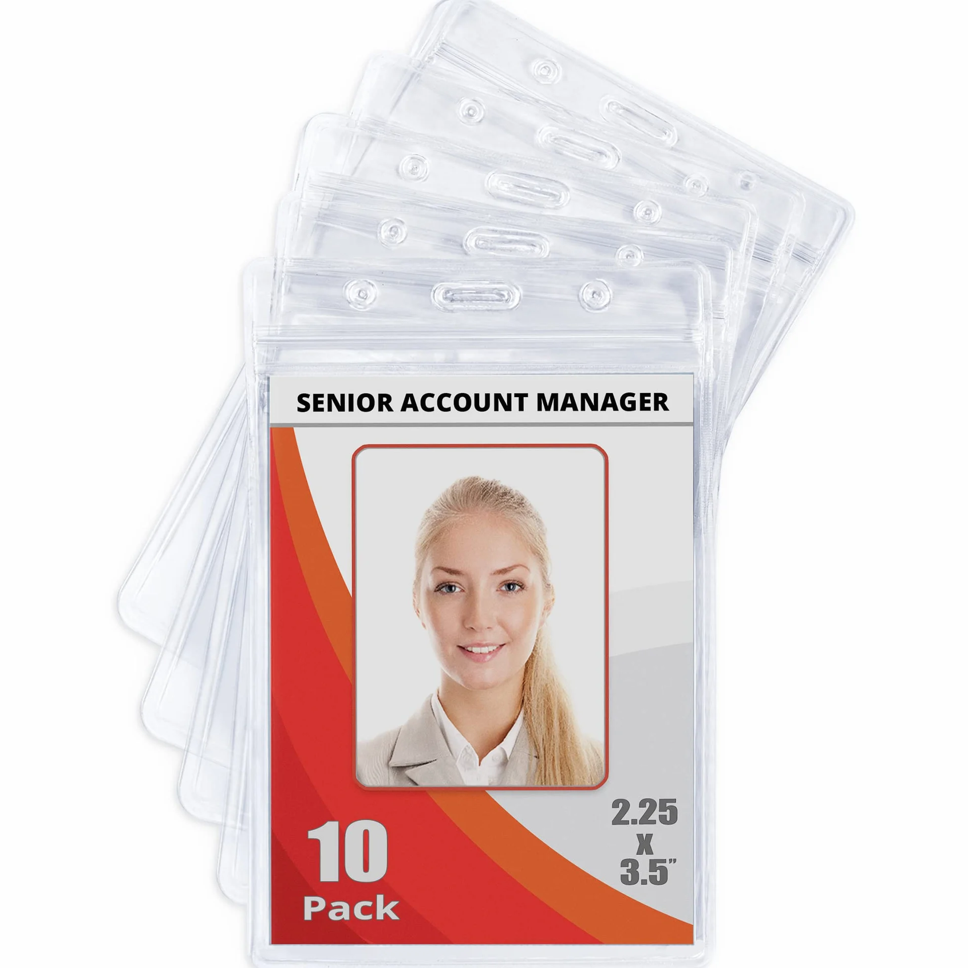 Mifflin Plastic Waterproof ID Badge Holders (Clear, 5,7x8,9 cm, 10 Pack) Vertical Hanging Name Card Holder with Zipper, Resealable Bulk