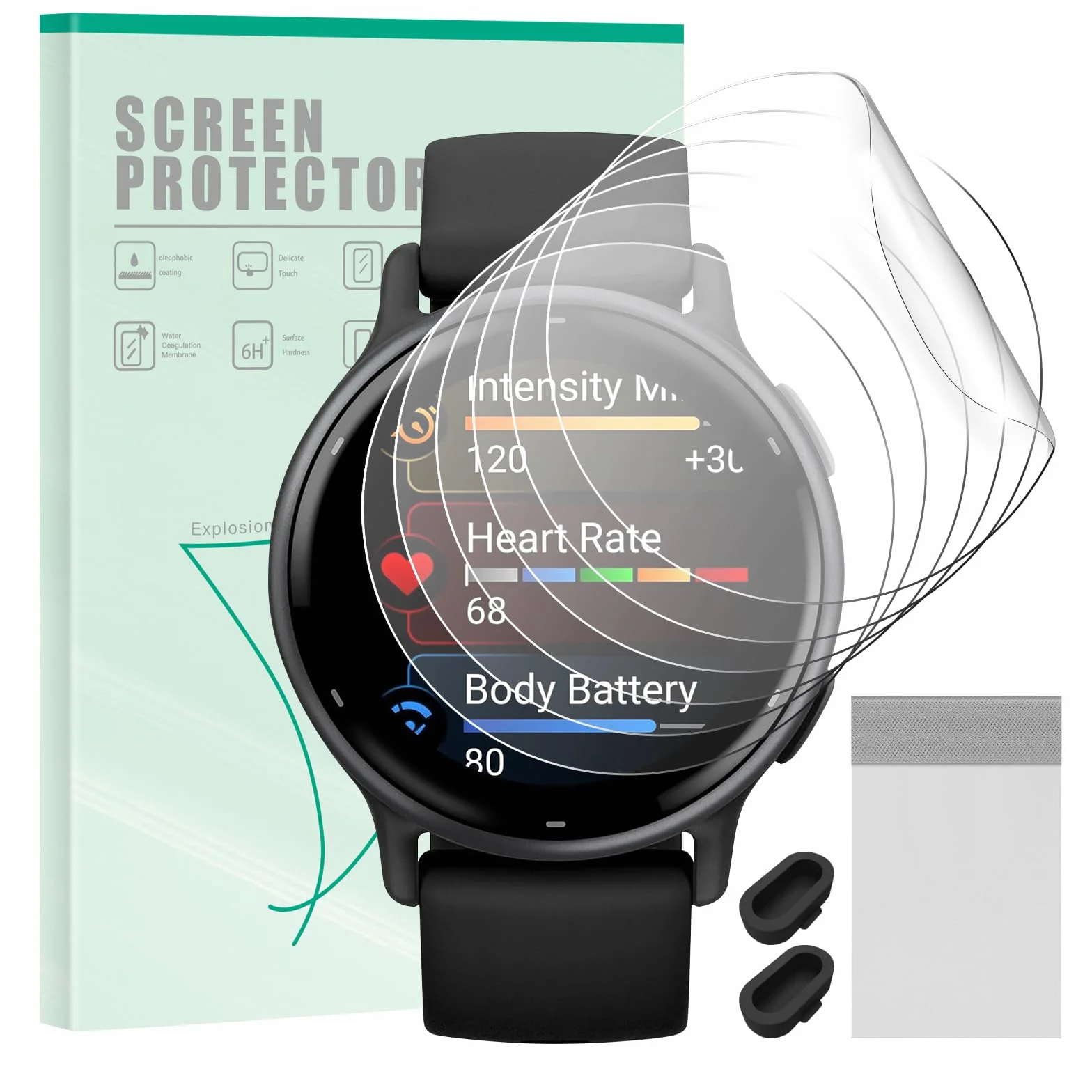FINTIE 6 sztuk folii ochronnej do Garmin Vivoactive 6/5, ochrona wyświetlacza przed kurzem, miękka folia ochronna na wyświetlacz TPU, HD przezroczysta, odporna na zarysowania folia ochronna na