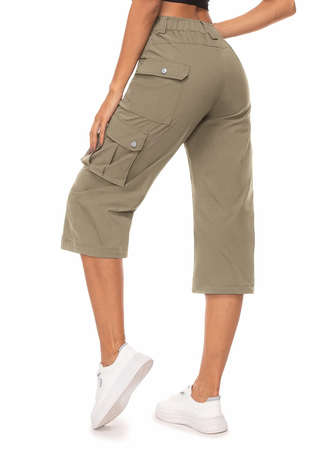 Moosehill Spodnie damskie 3/4 Cargo Capri, spodnie trekkingowe, wodoszczelne, oddychające, spodnie cargo, spodnie letnie, ze stretchem, do uprawiania sportu, z 6 kieszeniami