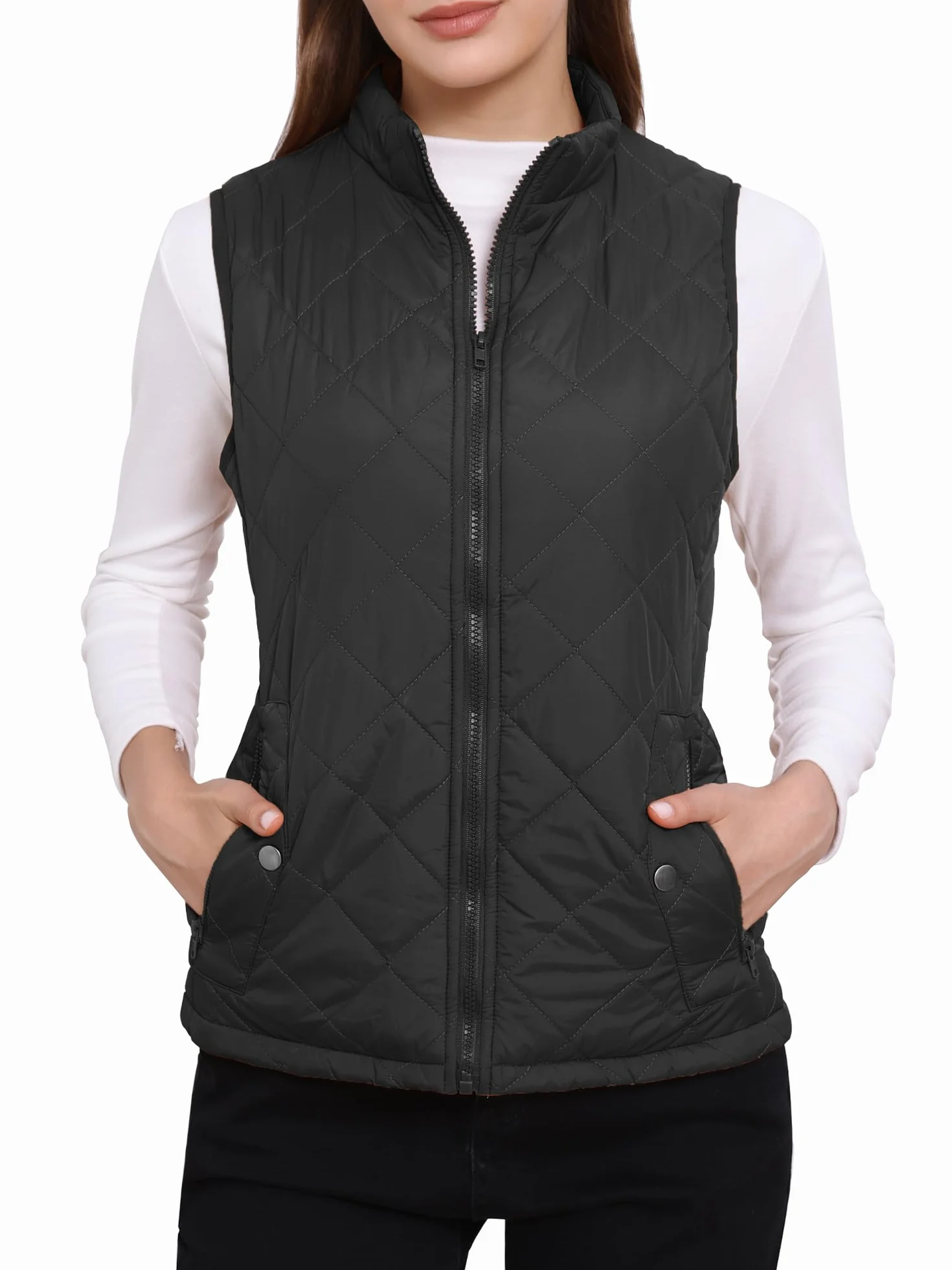 Allegra K Kamizelka puchowa Kobiety Gilet Quilted Zip Vest