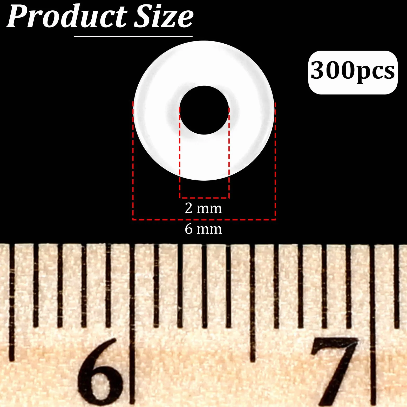 300 sztuk silikonowych stoperów gumowych, uszczelki silikonowe, białe, charmsy, silikonowe, gumowe zapięcia, średnica zewnętrzna 6 mm, szerokość 2 mm, do bransoletek