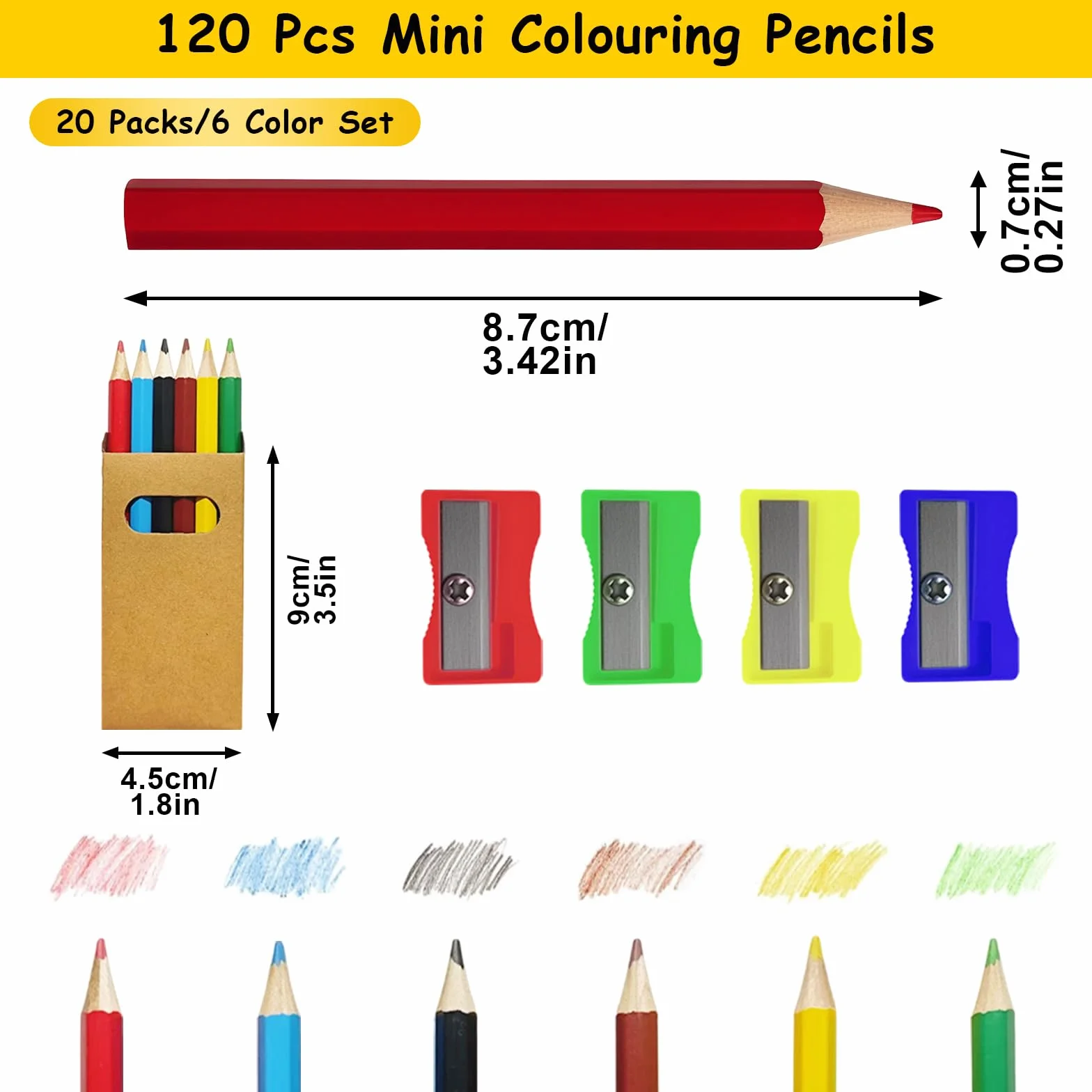 Zestaw 120 małych kredek (20 x 6 sztuk) mini kolorowe kredki