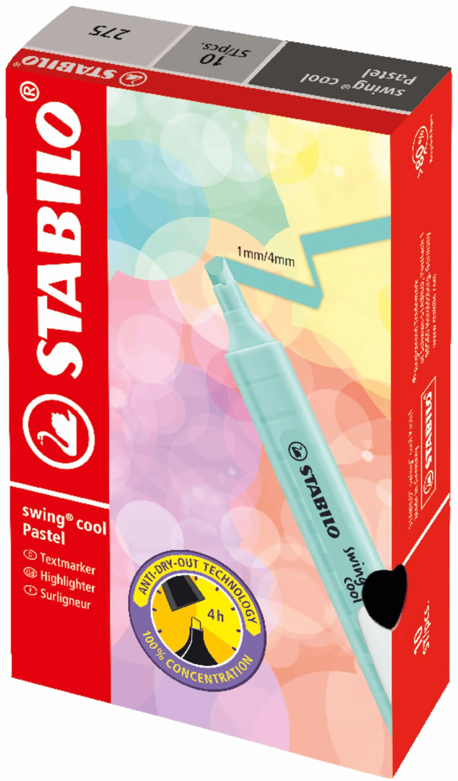 Zakreślacz - STABILO swing cool Pastel pudełko 10 sztuk - kolor: pastelowy żółty