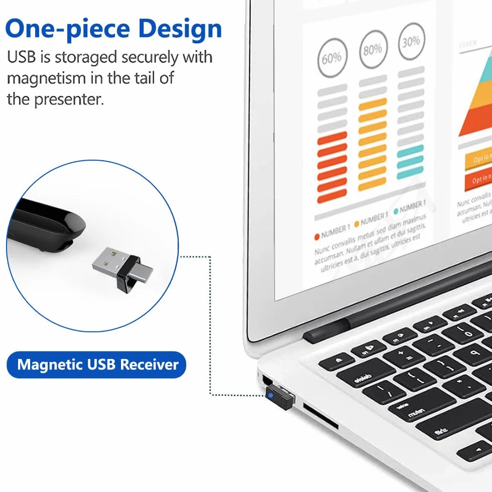 2 w 1 USB typu C Presentation Clicker do pilota PowerPoint, bezprzewodowy wskaźnik prezentacji hiperłącza, prezentacja USB, pilot zdalnego sterowania PPT, do komputera, laptopa, Mac