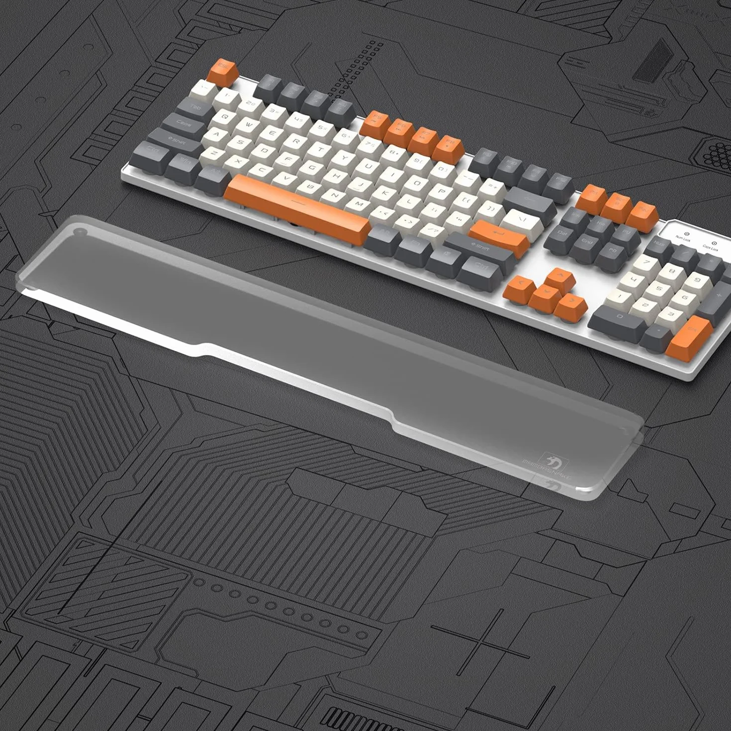 MAMBASNAKE Podkładka Pod Nadgarstek do Klawiatury 100% Klawiatury - Wrist Rest Laptop - Premier Clear Acryl - Antypoślizgowe Nóżki - Ergonomic do Biura/Gier/Pisania/MacBook - Stand 104Key