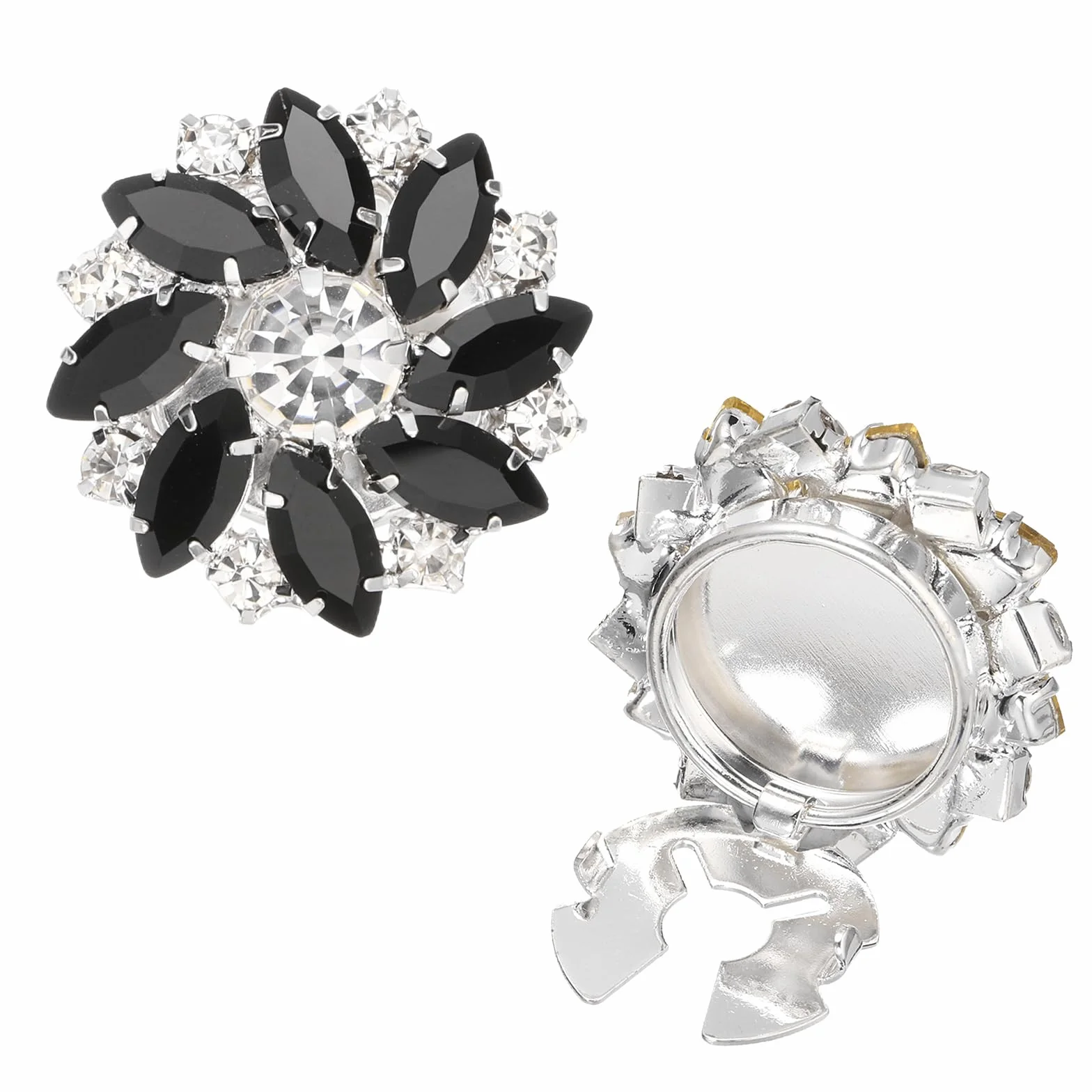 PATIKIL Damska osłona guzika, spinki do mankietów ze strasu kwiat do koszuli tuxedo rękaw Costage Man Business Wedding Gift Craft urodziny, srebrny odcień (czarny)