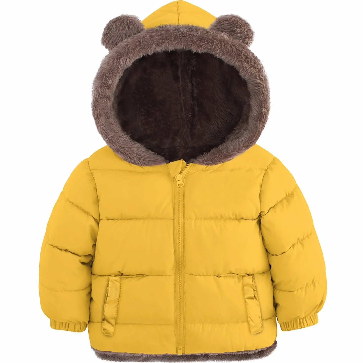 kids4ever Kurtka dla chłopców i dziewczynek, płaszcz zimowy, śliczne pluszowe uszy misia, kurtka zimowa z zamkiem błyskawicznym, kurtka z kapturem z kieszeniami, 6 miesięcy - 5 lat