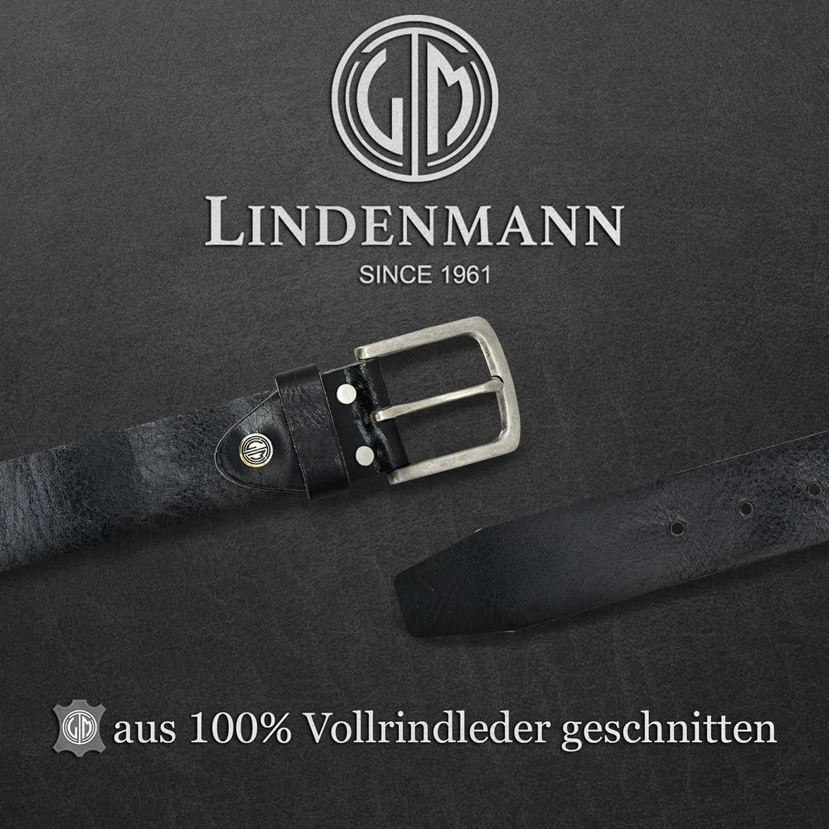 Lindenmann Pasek męski ze skóry bawola, szerokość 40 mm i grubość 3,5 mm - 4 mm, czarny