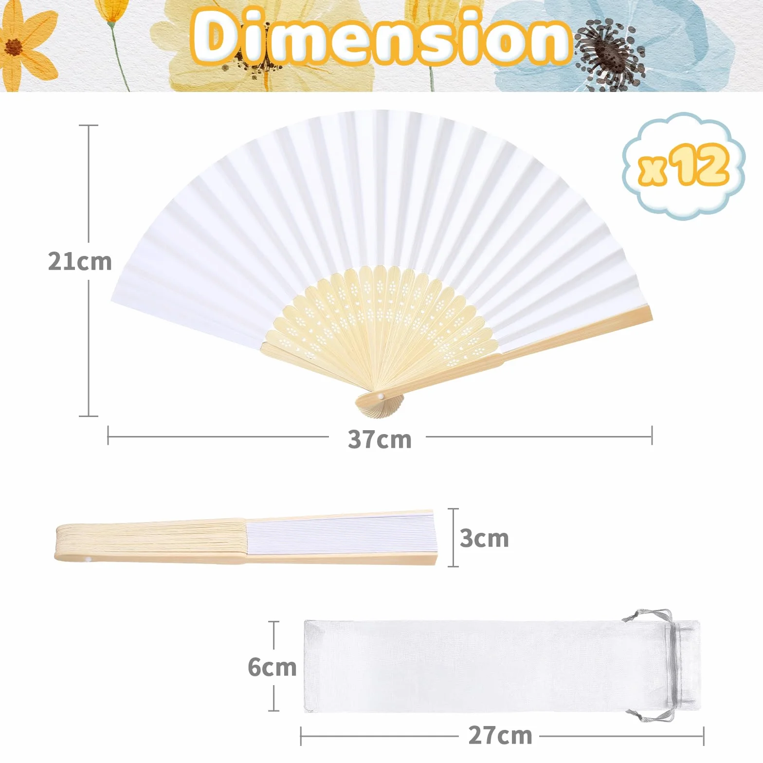 GWHOLE 12 sztuk wachlarzy weselnych, wachlarzy papierowe, składane, wachlarze weselne, wachlarze papierowe, dla gości, prezent dla gości, na imprezę, DIY, kolor biały