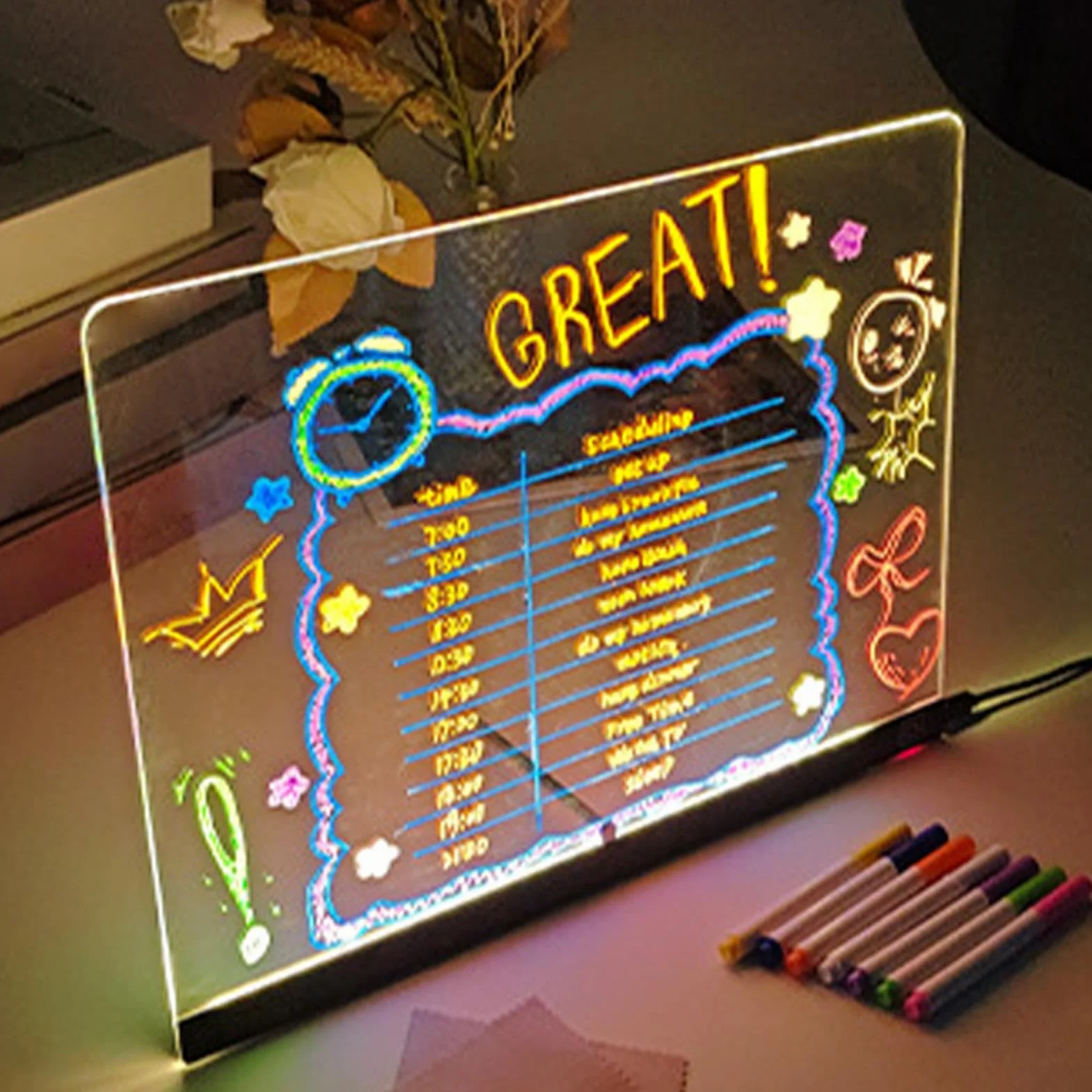 Keyubria Akrylowa p?yta do usuwania suchej z ?wiat?em, tablica kre?larska | LED Dry Dreas Erase Board,Przepisywany glow akrylowa notatka do nauki edukacyjnej rozrywki gier