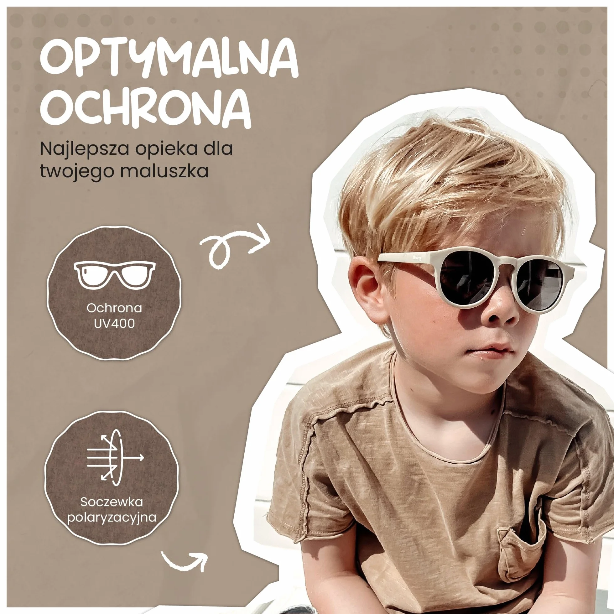 dziecięce okulary przeciwsłoneczne Faela - 3-6 lat - elastyczne, wyginane - ochrona UV400 z polaryzacją - maluchy i przedszkolaki - chłopcy i dziewczynki - okrągłe