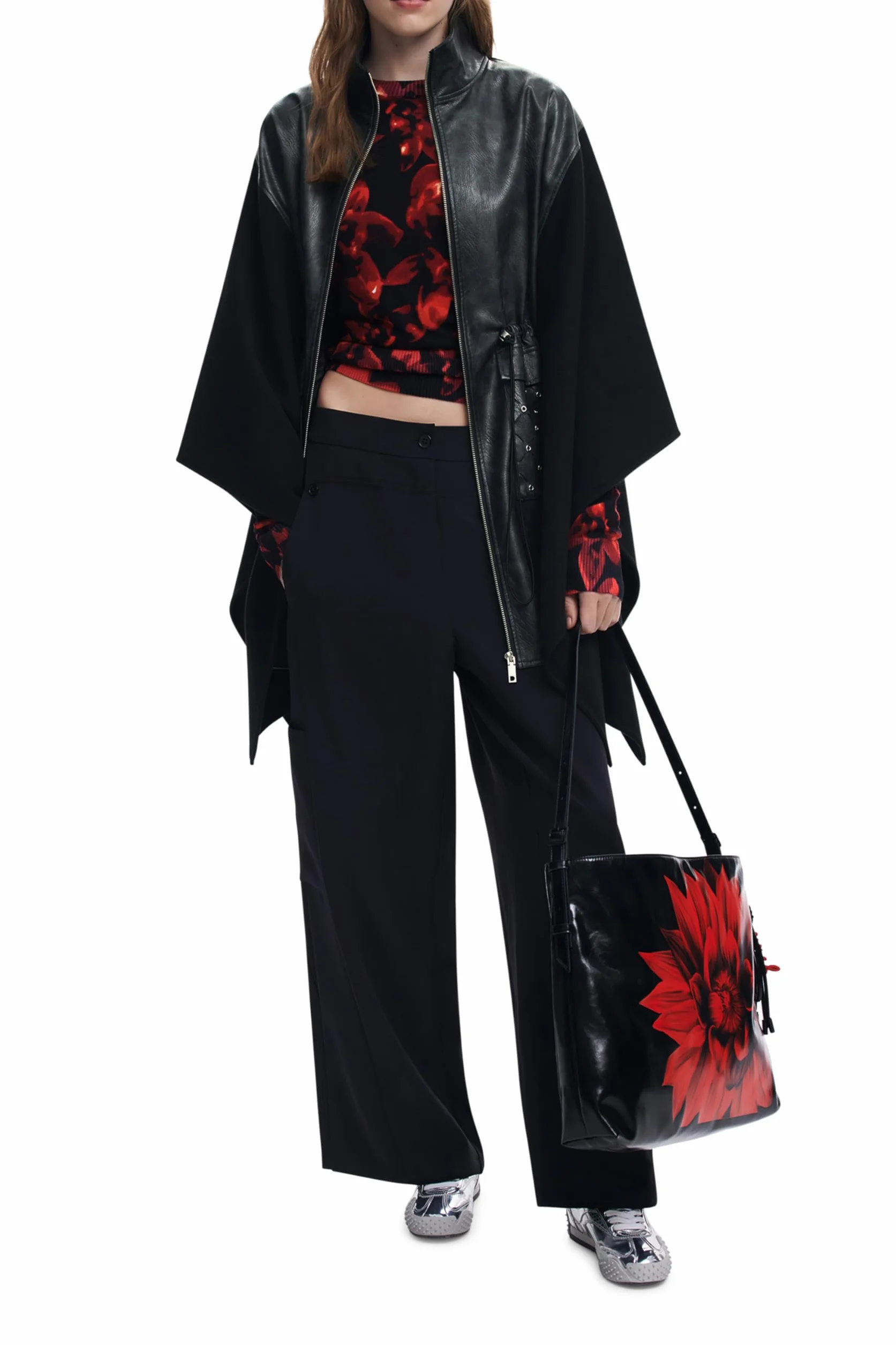 Desigual Kobieta_kwiatowa, damska torba na ramię, Czarny (Black)