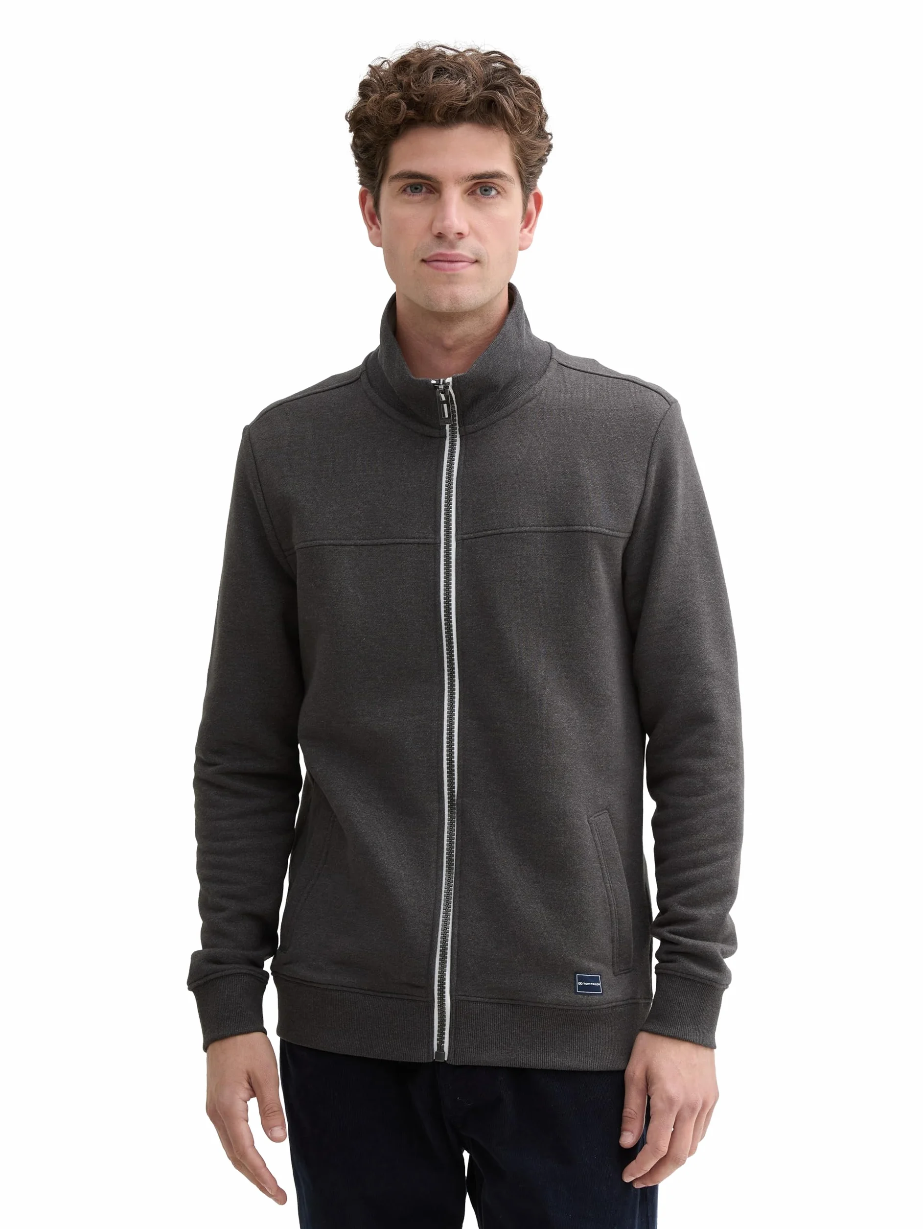 TOM TAILOR Męskie Bluza ze stójką 1021269, 11086 - Dark Grey Melange, XL