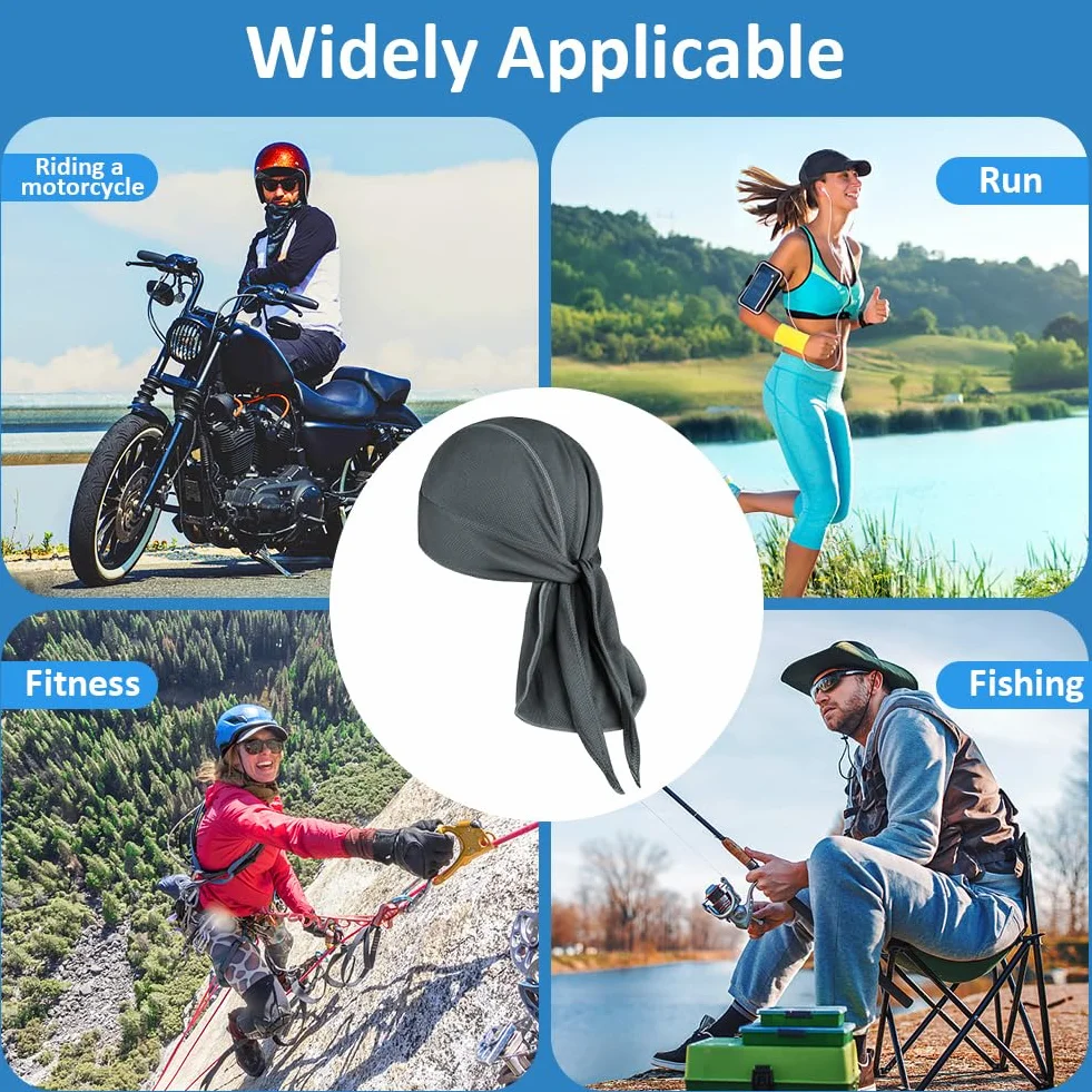 Bandana Czapka kolarska, Szybkoschnąca, Oddychająca Czapka Piracka, Sportowa Bandana Czapka Motocyklowa dla Mężczyzn Kobiet, Elastyczna Antypotliwość, Szybkoschnąca, Szary, 52-58cm