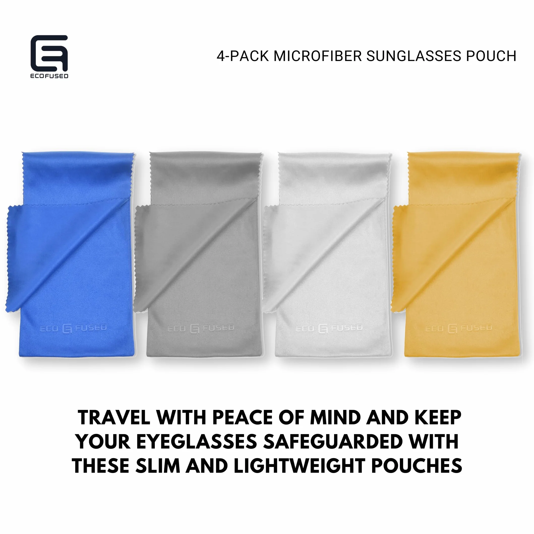 Etui na okulary Eco-Fused Slim - 4-pack wielokolorowych futerałów na okulary z mikrofibry - Miękkie etui na okulary przeciwsłoneczne - Etui na okulary ochronne z zapięciem na klapkę