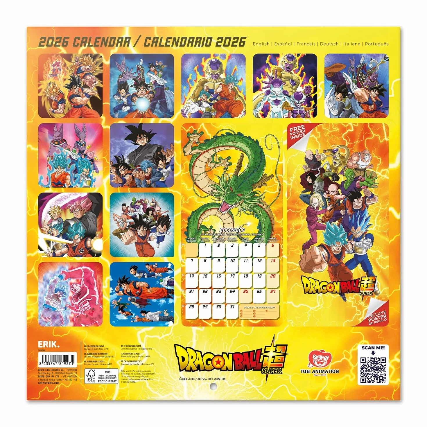 Grupo Erik Wall Calendar 2026 - Dragon Ball Calendar 2026 | Square 30 x 30 cm - 12 x 12 inches Wall Planner, Family Planner Month To View | Dragon Ball Manga, Anime Gifts For Friends