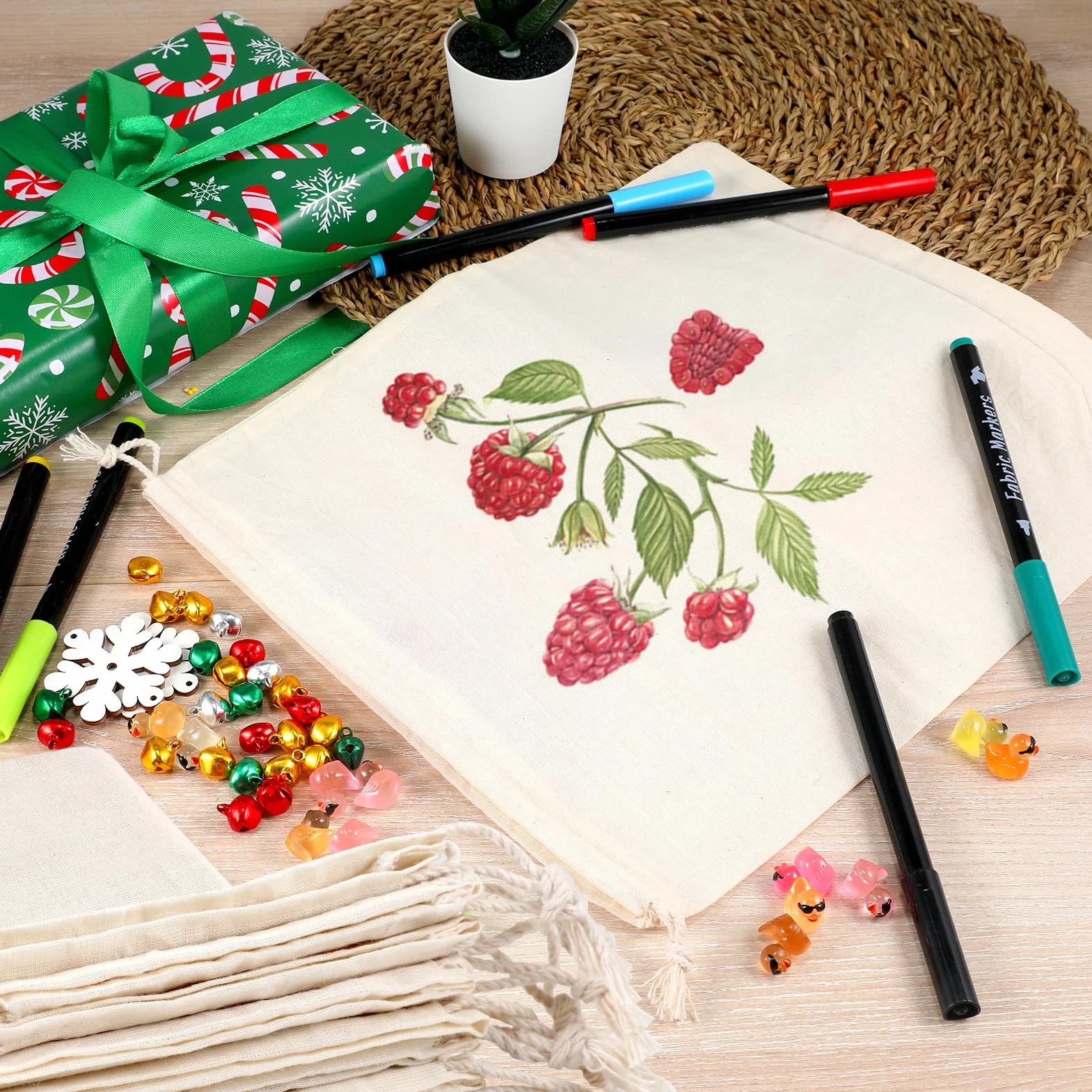 25 woreczków bawełnianych - 15x10 cm, małe woreczki z szydełkowaną taśmą do ściągania na biżuterię, prezenty i rękodzieło DIY