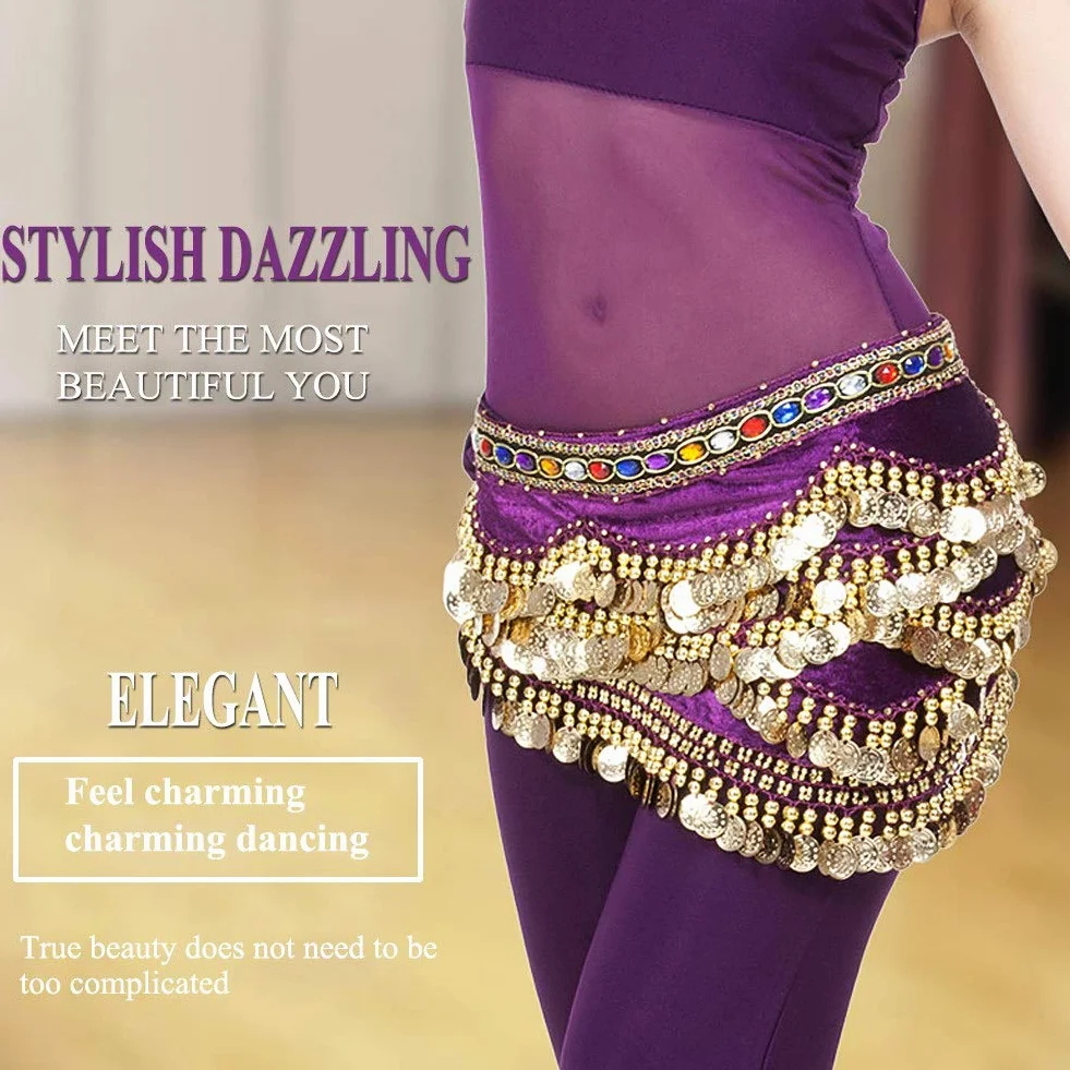 Chusta na Biodra do Tańca Brzucha, Oddychająca Chusta na talię do Tańca Brzucha Spódnica Typu Wrap Pas Biodrowy Bellydance ze sztuczną monetą