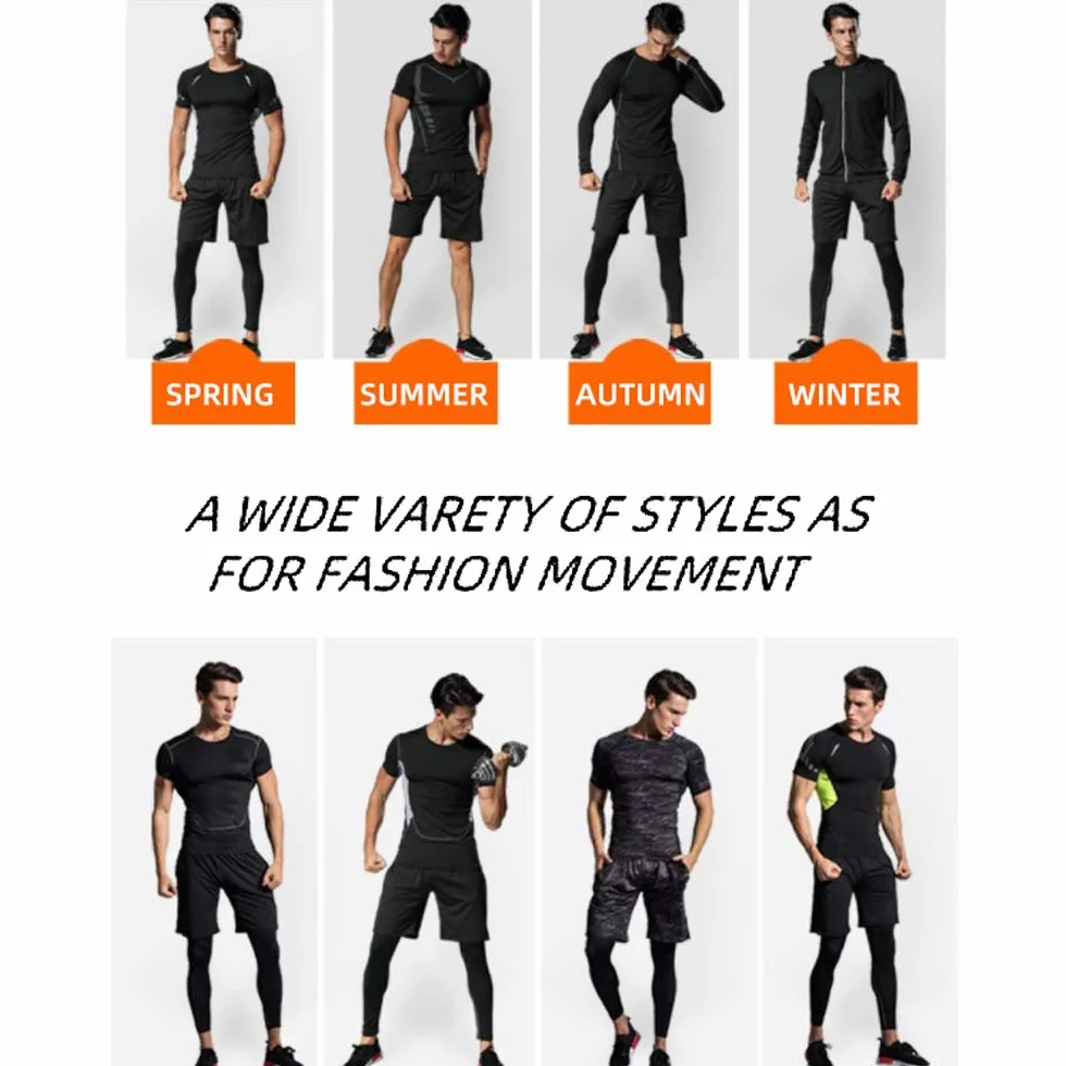 Męski dres treningowy, 5 sztuk, koszulka kompresyjna, odzież sportowa, szybkoschnąca, oddychająca, do biegania, na siłownię, fitness