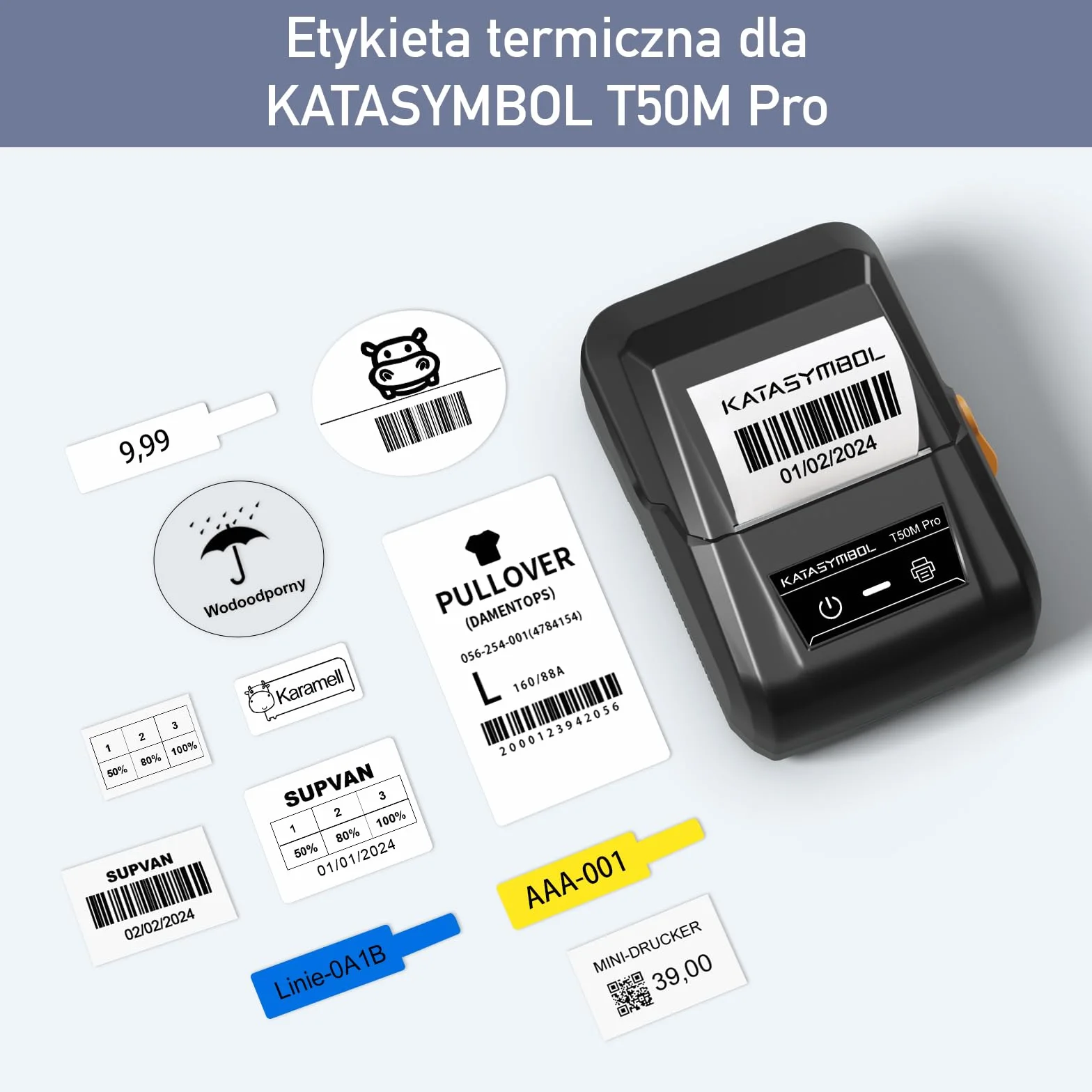 SUPVAN KATASYMBOL T50M Pro Taśma Do Drukarki Etykiet, Papier, Wodoodporne Etykiety Do Domu, Szkoły, Biura, 40 mm X 30 mm, 250 Etykiet/Rolka, 2 Rolka, Czarny Na Biały