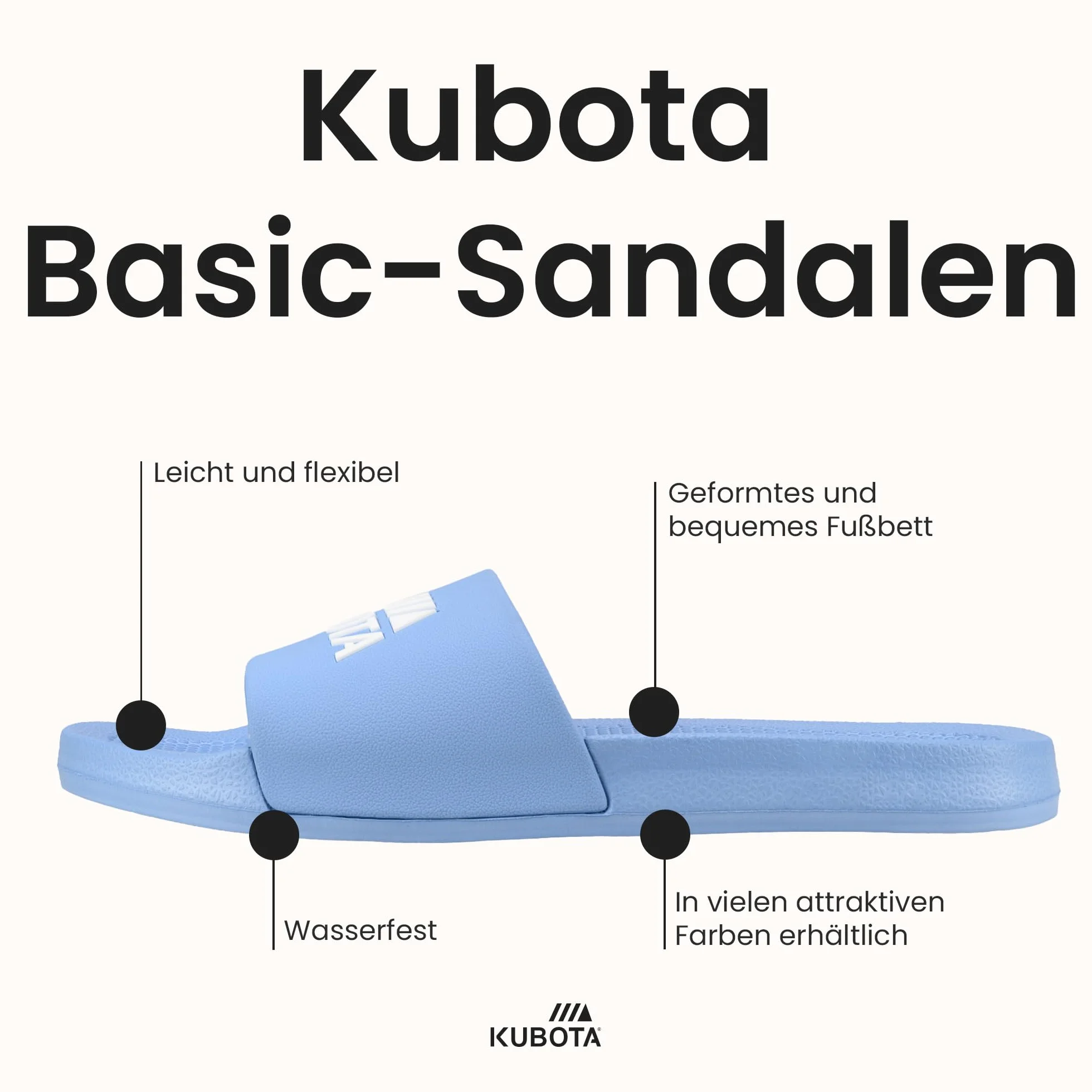 Kubota Klapki Basenowe Meskie - Klapki Kubota Basic - Klapki Sportowe Antypoślizgowe Gumowe Na Basen - Czarne 43