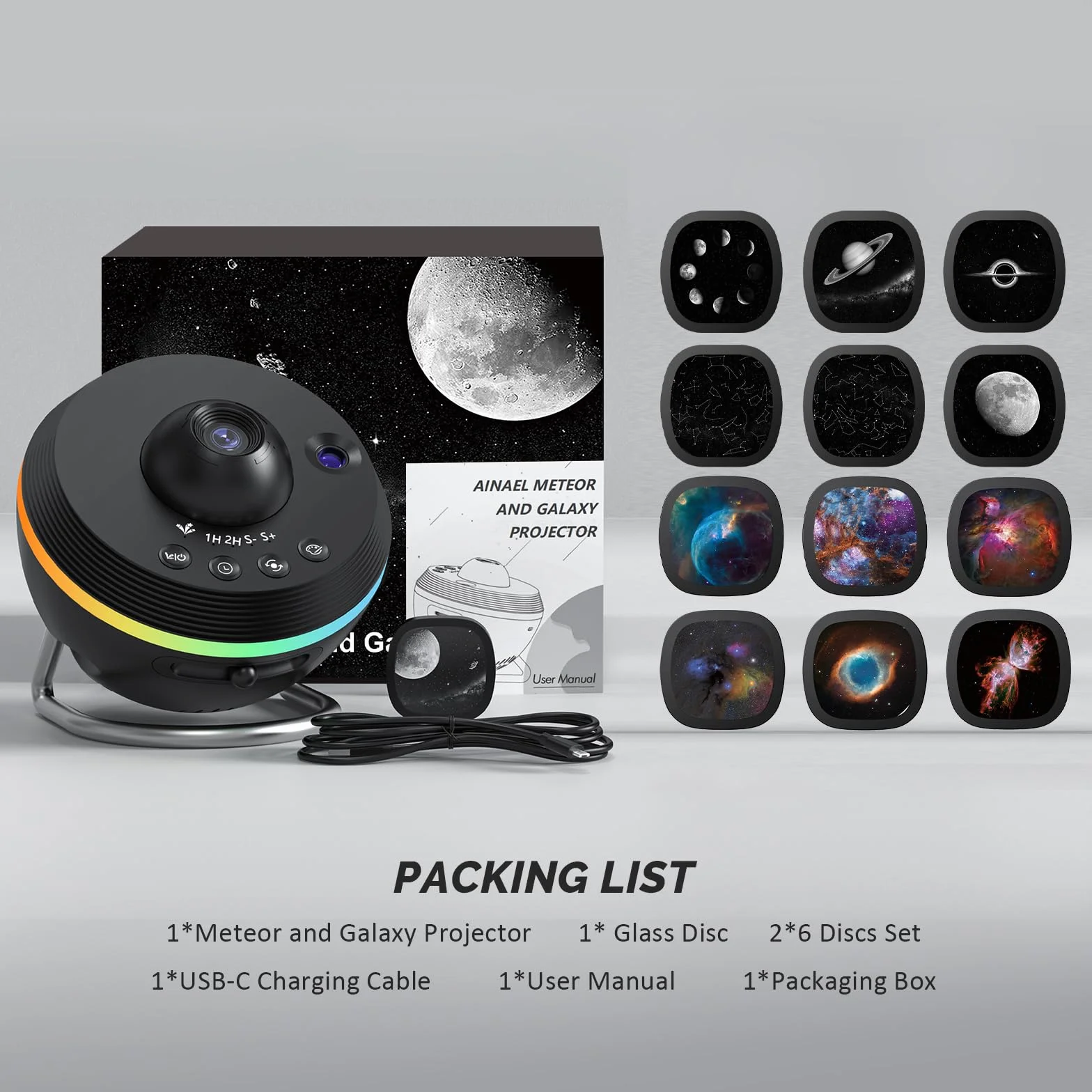 Galaktyka Projektor, Niebo Gwiazda Projektor Galaxy Star Planetarium Lampka nocna z paskiem świetlnym, Meteor i Galaxy Projector & 2 Zestaw Filmów dla Dorosłych Dzieci Prezent