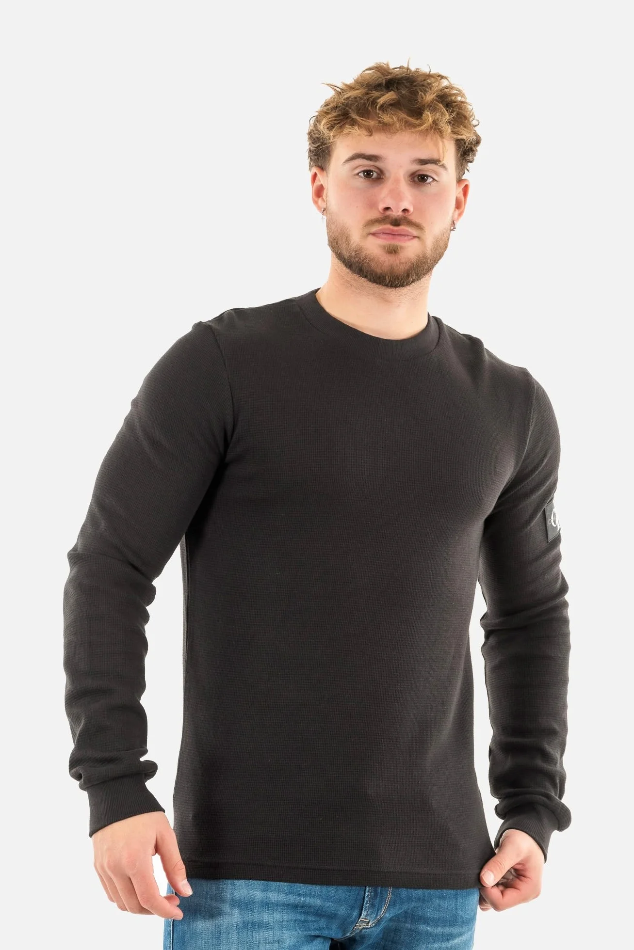 Calvin Klein Męskie dzianinowe topy L/S, Czarny, M