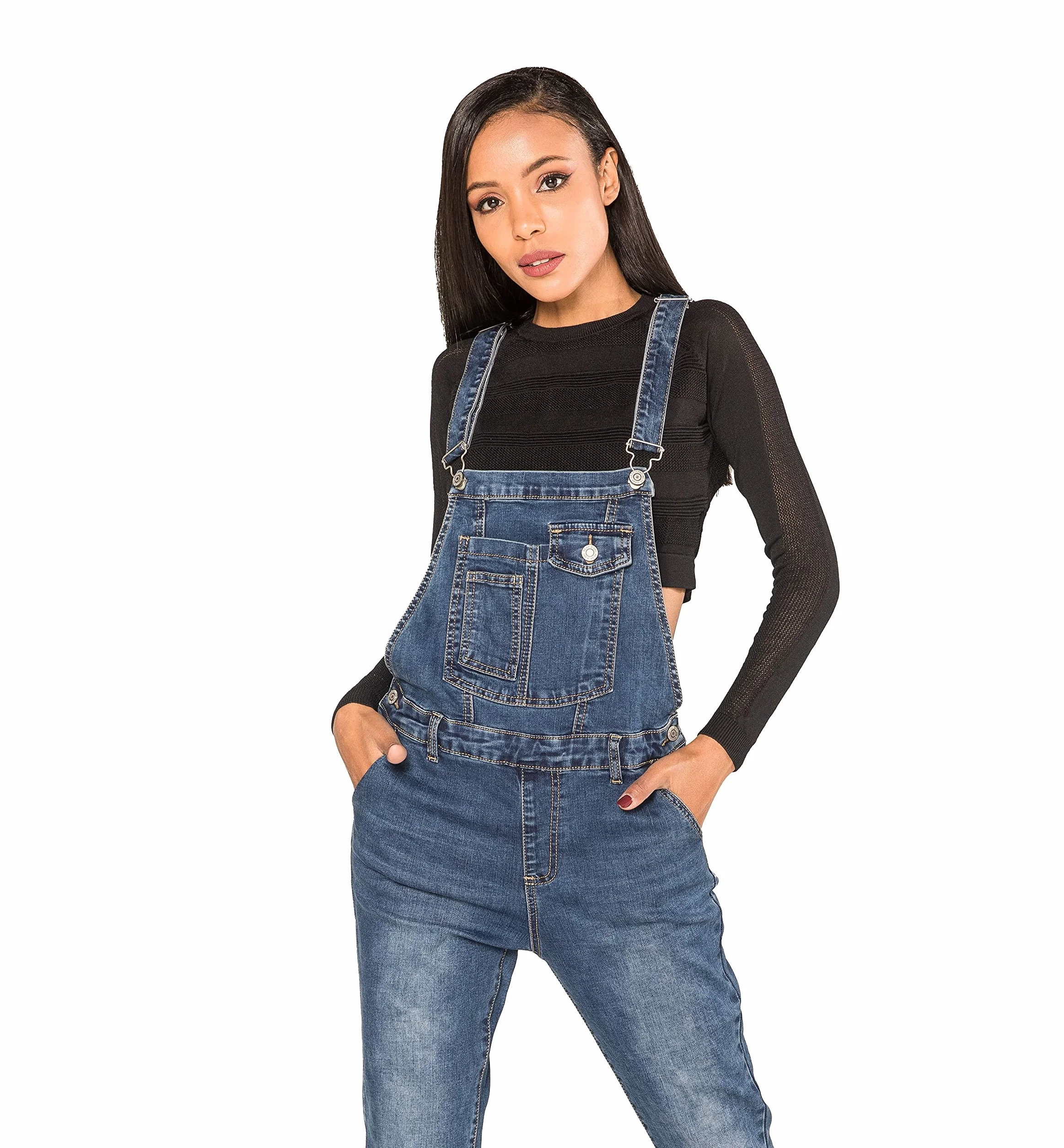 Nina Carter Damskie spodnie ogrodniczki Jeans Boyfriend Denim kombinezon kombinezon used look kombinezon letni