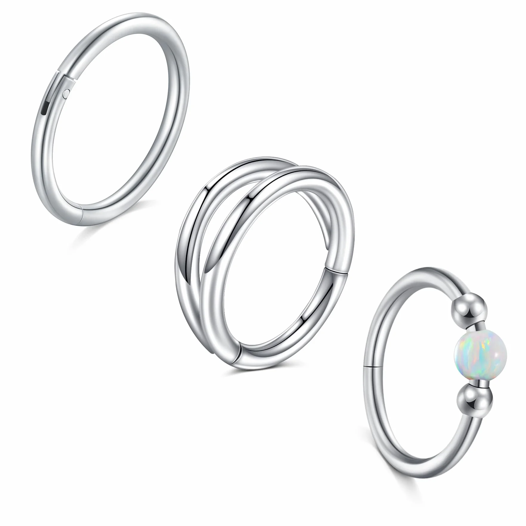 LAURITAMI 18G Piercing do nosa, stal chirurgiczna, zawiasy, segment, kolczyk do ust, chrząstki chrząstki helix trag chrząstki opal Piercing koło złote srebro 3 sztuki
